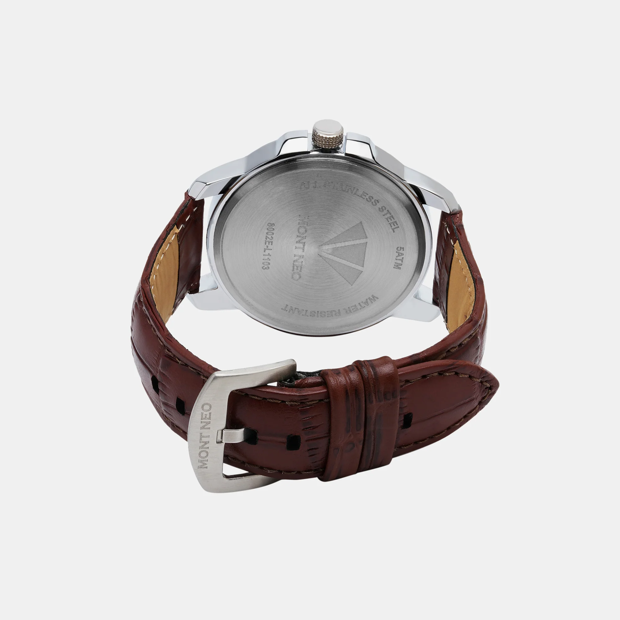 Men Quartz Silver Dial Analog Leather Watch 8002E-L1103 - Image 4
