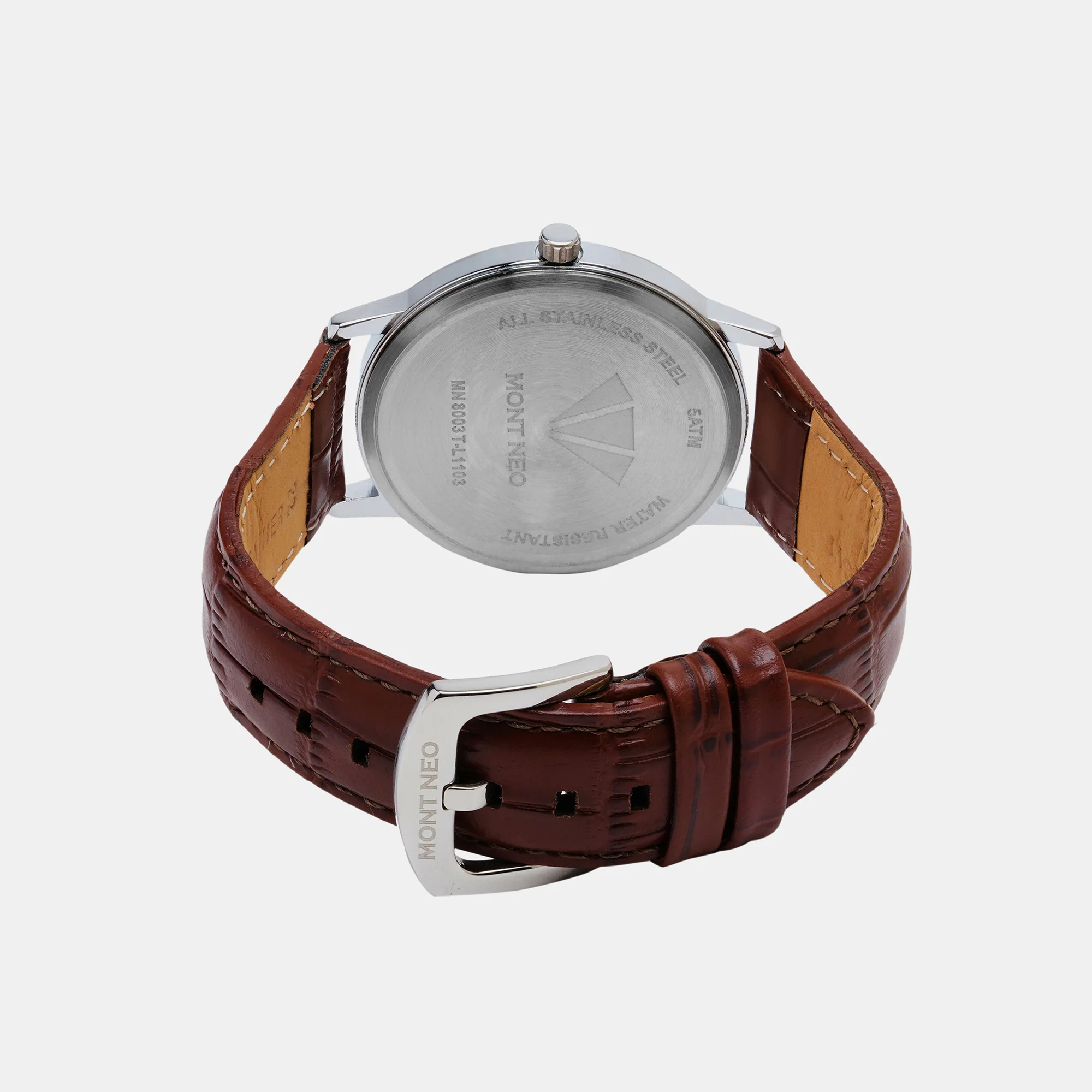 Men Quartz Silver Dial Analog Leather Watch 8003T-L1103 - Image 5