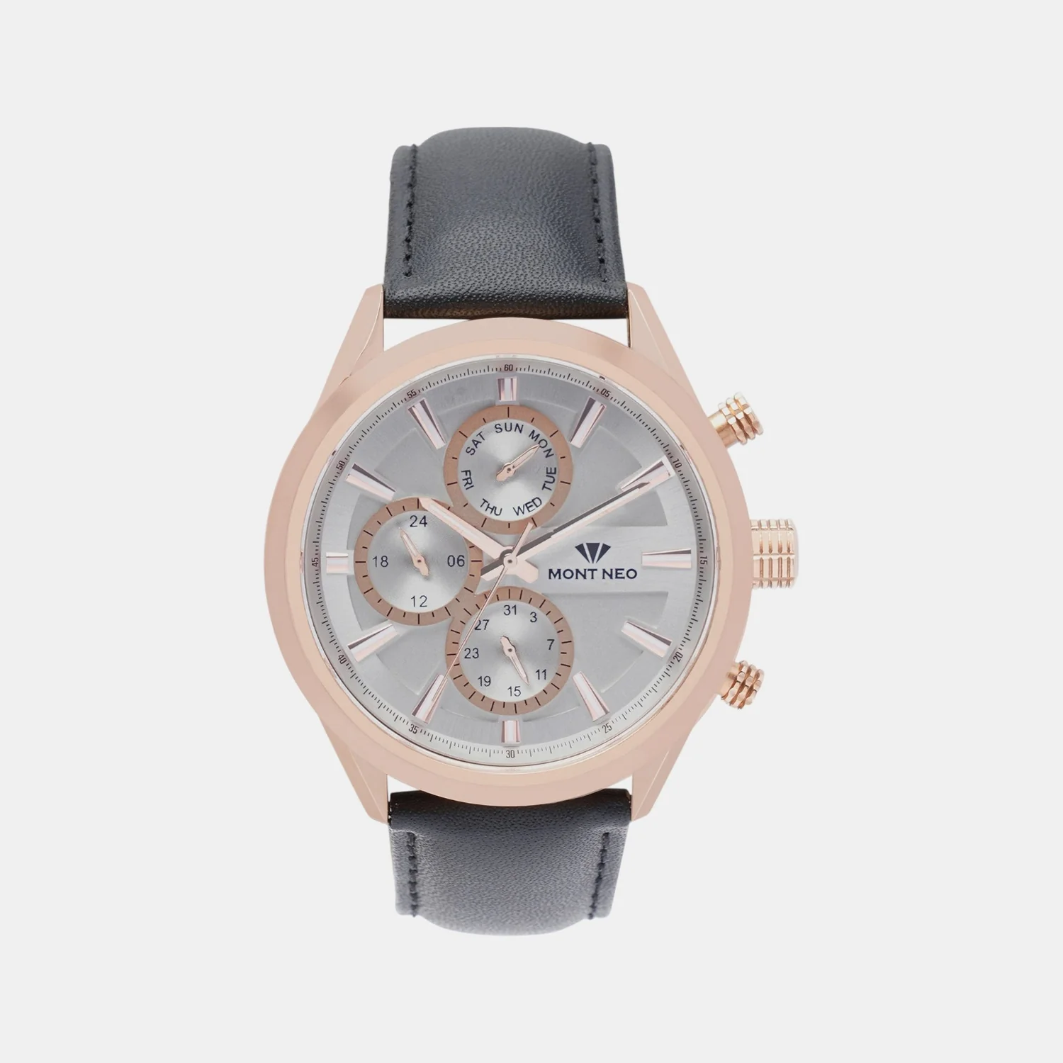 Men Quartz Silver Dial Chronograph Leather Watch 7010C-L3303