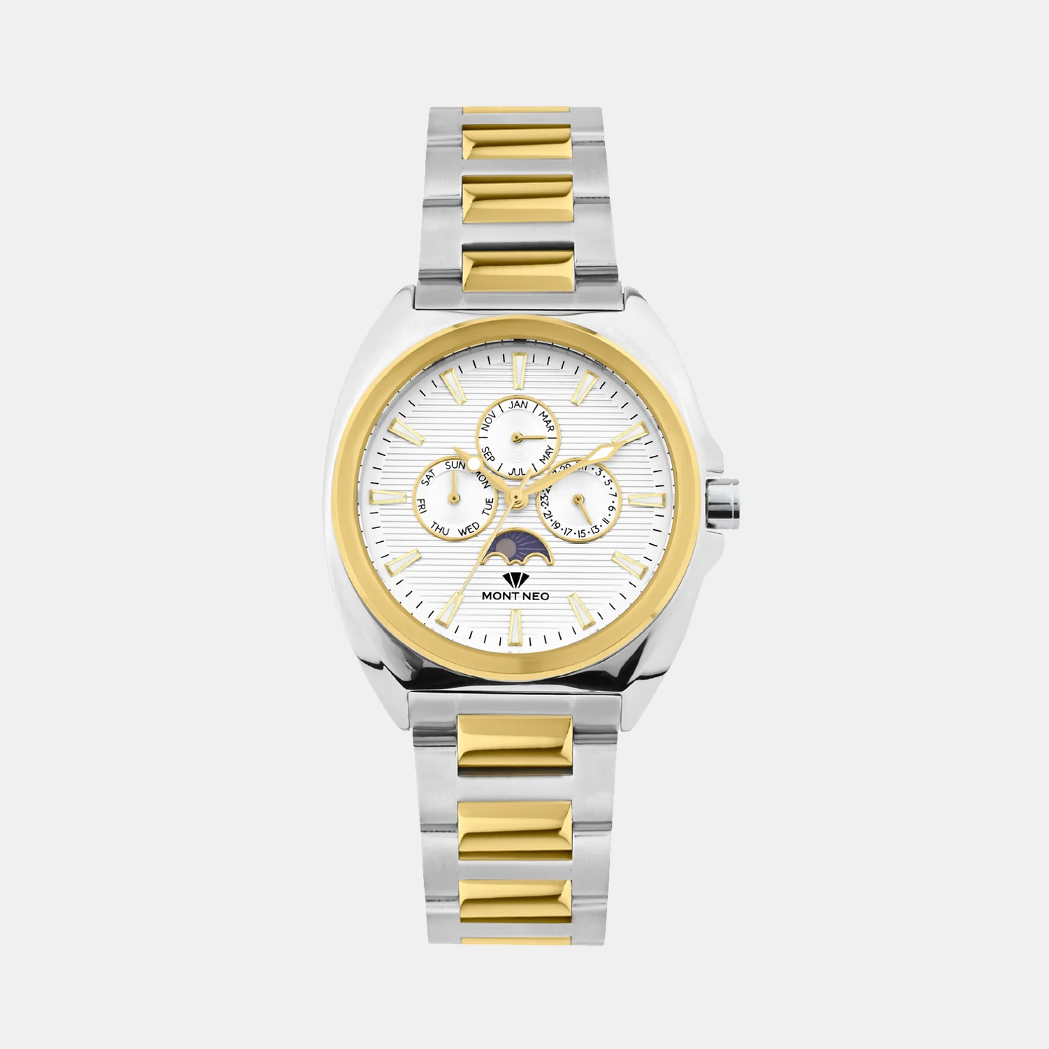 Men Quartz Silver Dial Multi-Function Stainless Steel Watch 3514M-M1203
