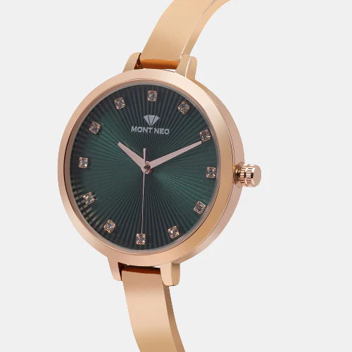 Women Quartz Green Dial Analog Stainless Steel Watch 9004T-M3314 - Image 3