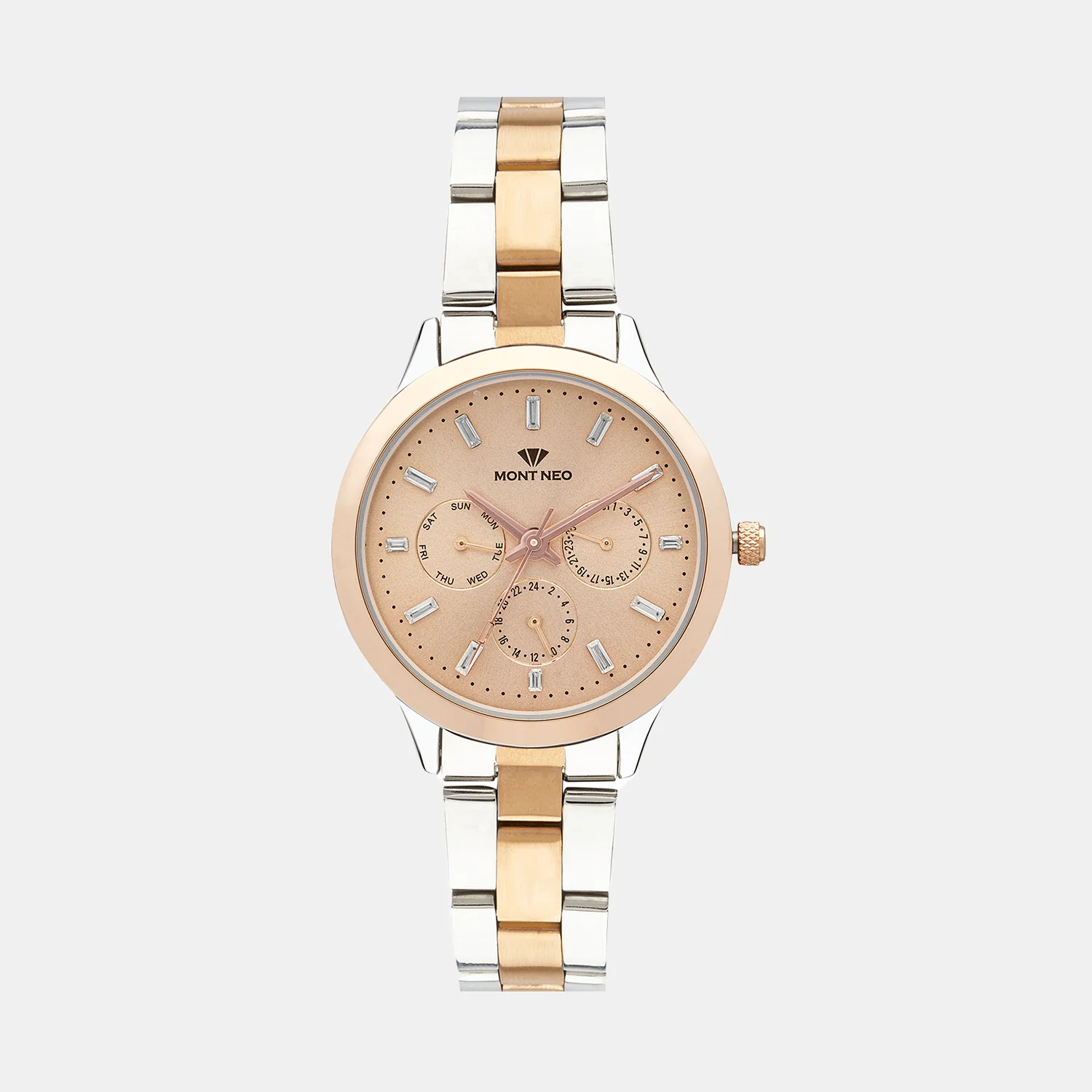 Women Quartz Rose Dial Chronograph Metal Watch 9009M-M1307
