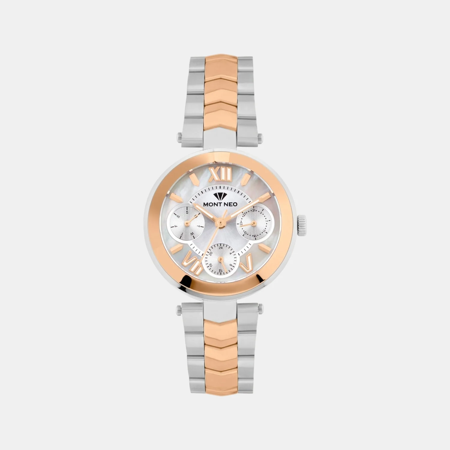 Women Quartz Silver Dial Multi-Function Stainless Steel Watch 4507M-M1303