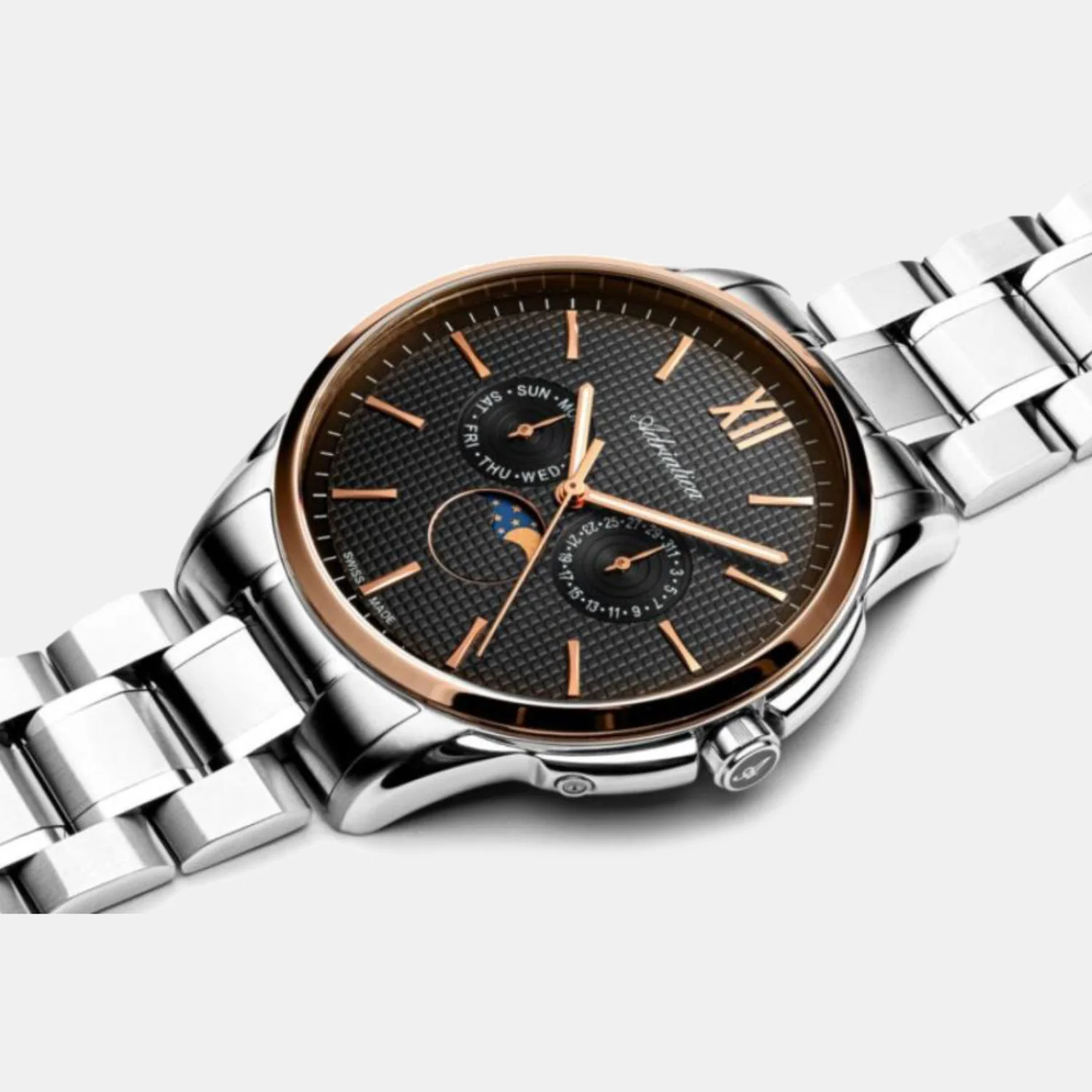 Moonphase Men Quartz Black Dial Multi-Function Stainless Steel Watch A8283.R166QF - Image 2