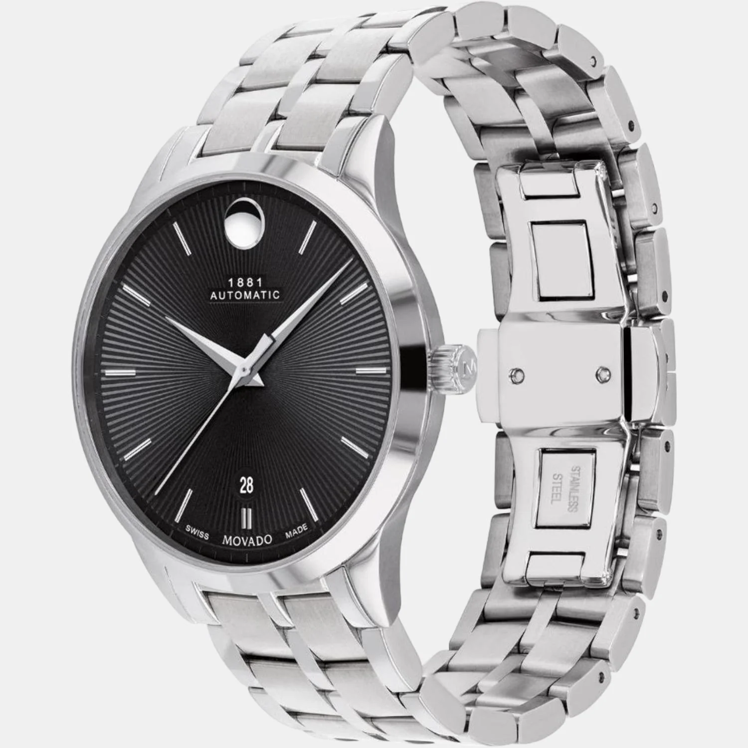 1881 Automatic Men Quartz Black Dial Analog Stainless Steel Watch 607461 - Image 2