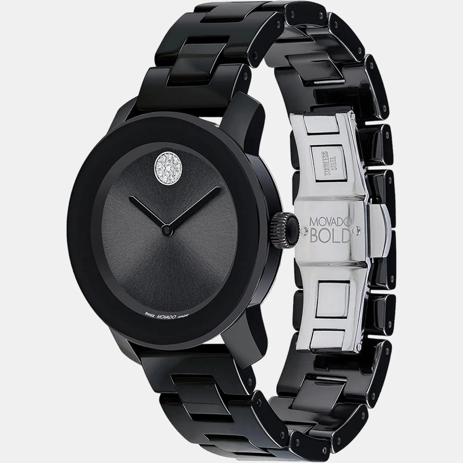 Bold Ceramic Women Quartz Black Dial Analog Stainless Steel Watch 3600803 - Image 2