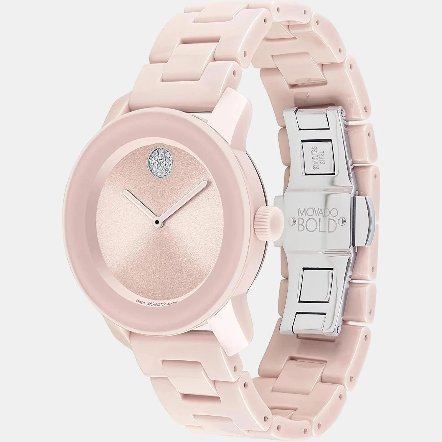 Bold Ceramic Women Quartz Pink Dial Analog Stainless Steel Watch 3600804 - Image 2