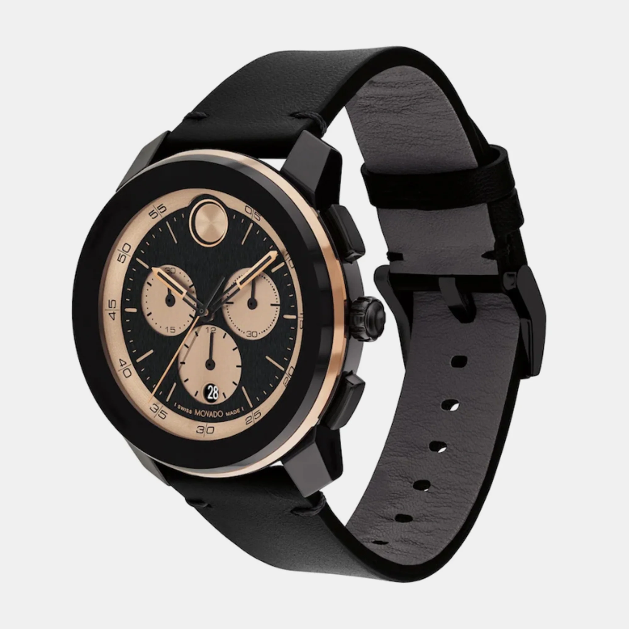 Bold Men Quartz Black Dial Chronograph Leather Watch 3601114 - Image 3