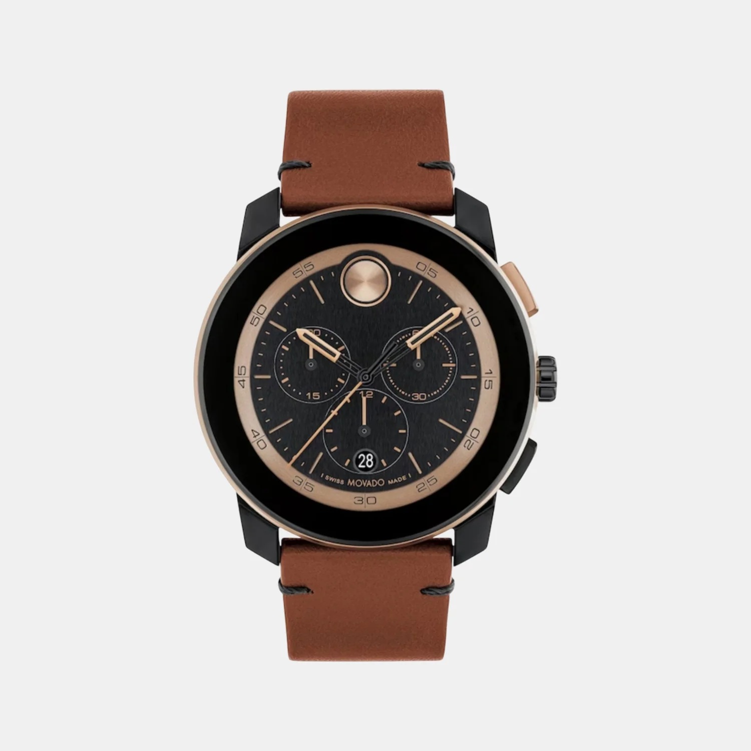 Bold Men Quartz Black Dial Chronograph Leather Watch 3601115