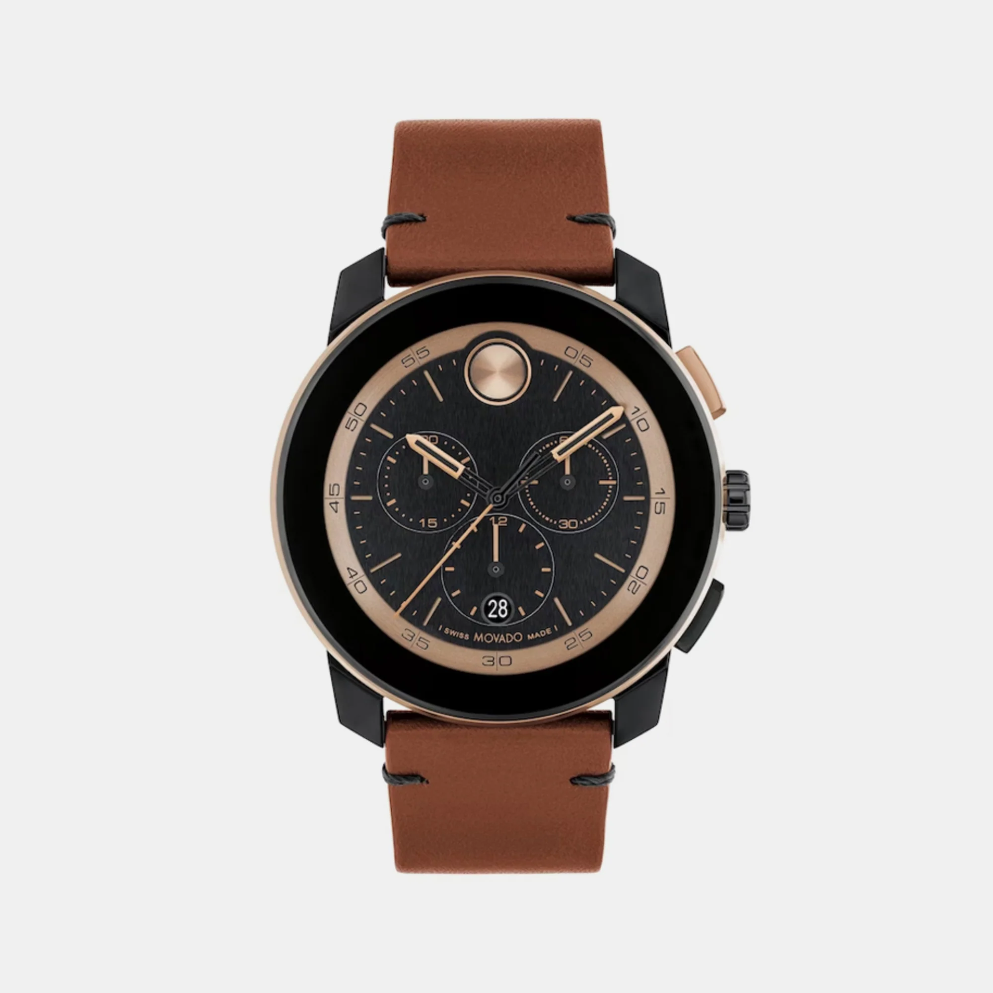 Bold Men Quartz Black Dial Chronograph Leather Watch 3601115 - Image 2