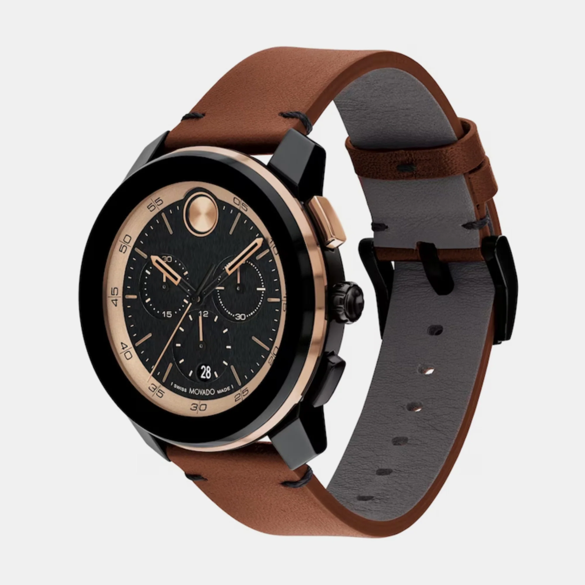 Bold Men Quartz Black Dial Chronograph Leather Watch 3601115 - Image 3
