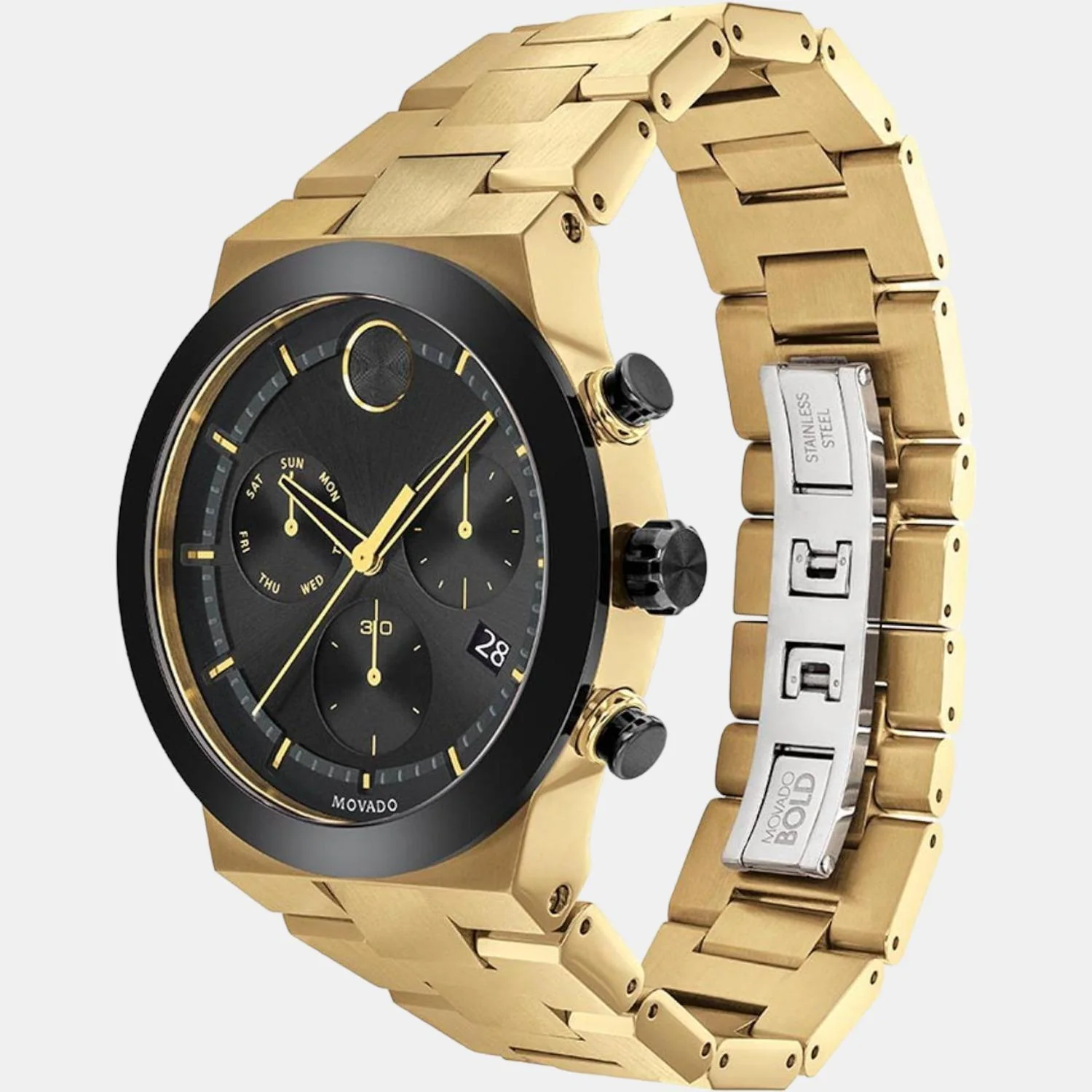Bold Men Quartz Black Dial Chronograph Stainless Steel Watch 3600731 - Image 2