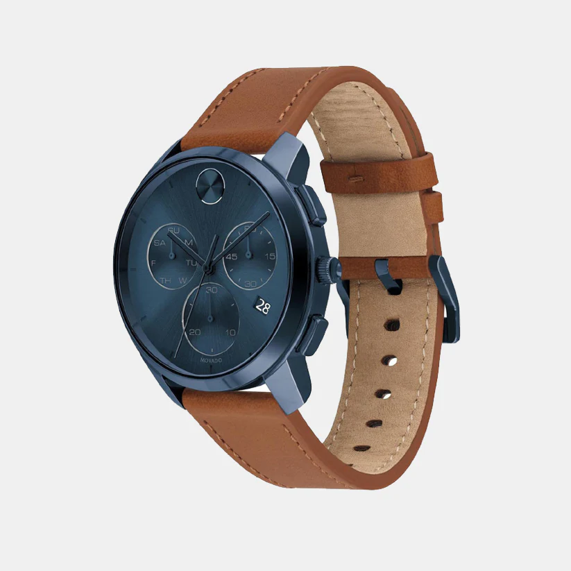 Bold Men Quartz Blue Dial Chronograph Leather Watch 3600630 - Image 2