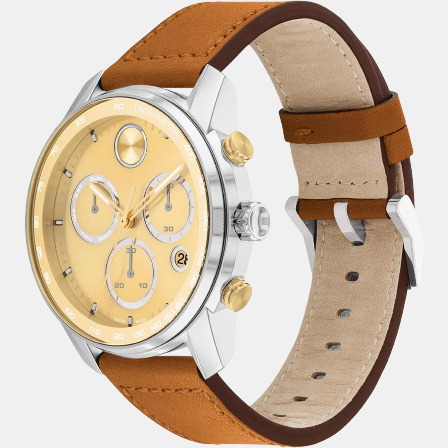Bold Verso Men Quartz Gold Dial Chronograph Leather Watch 3600908 - Image 2