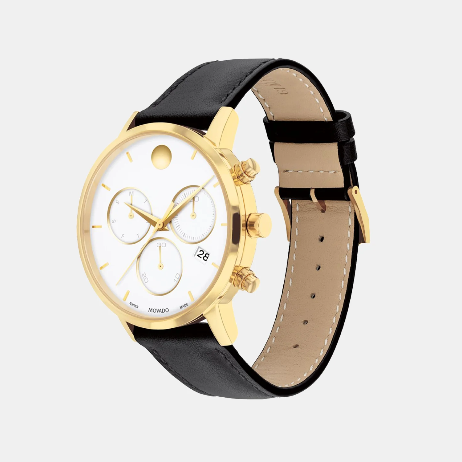 Museum Men Quartz White Dial Chronograph Leather Watch 607888 - Image 3