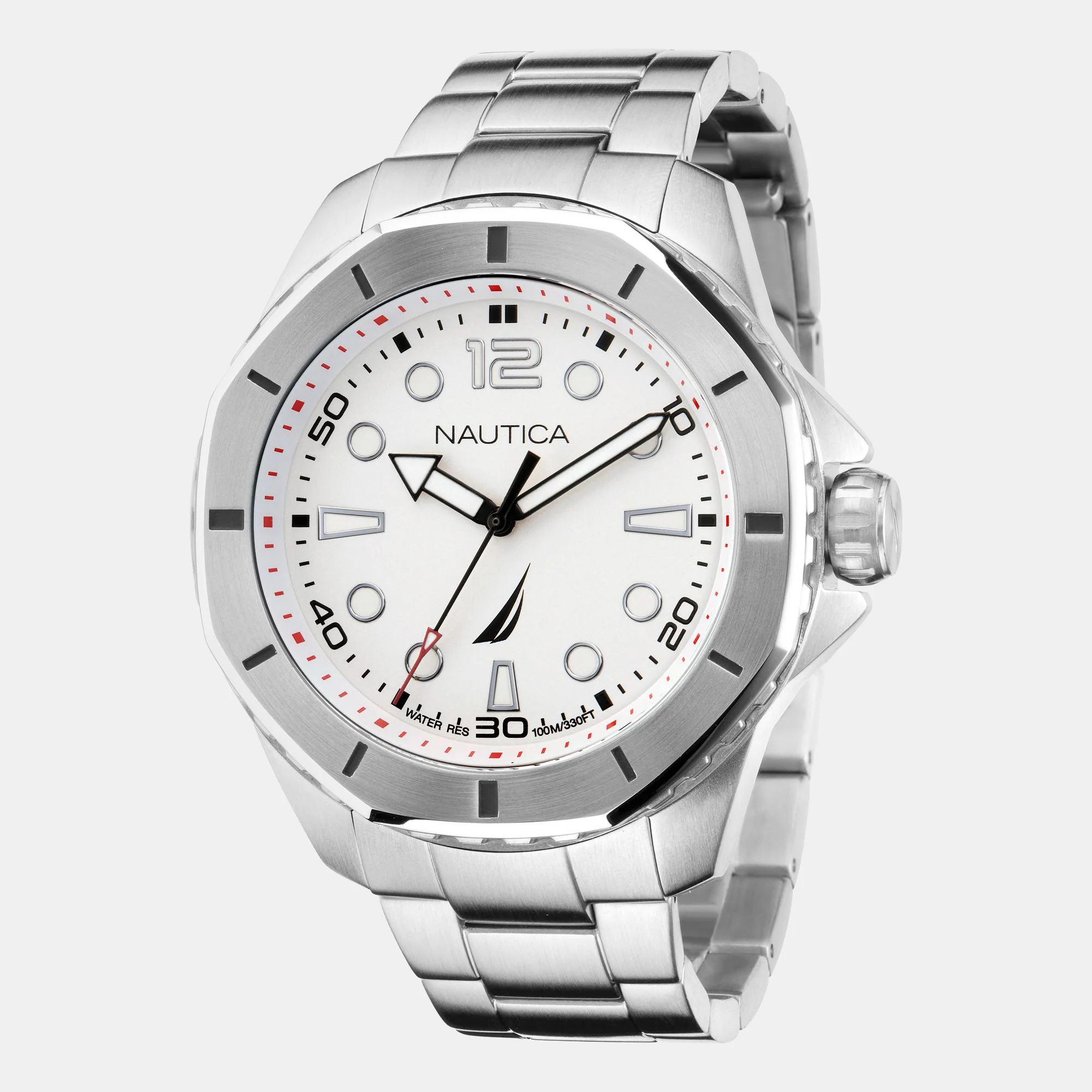 Men Quartz Silver Dial Analog Stainless Steel Watch NAPKMF204
