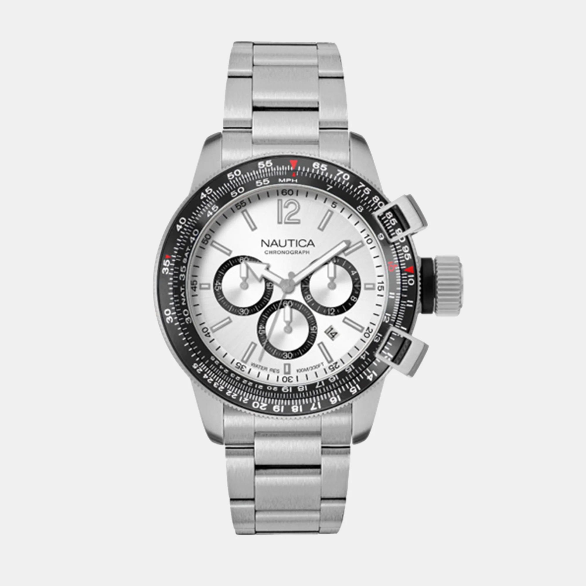Men Quartz White Dial Chronograph Stainless Steel Watch NAPBFCF04