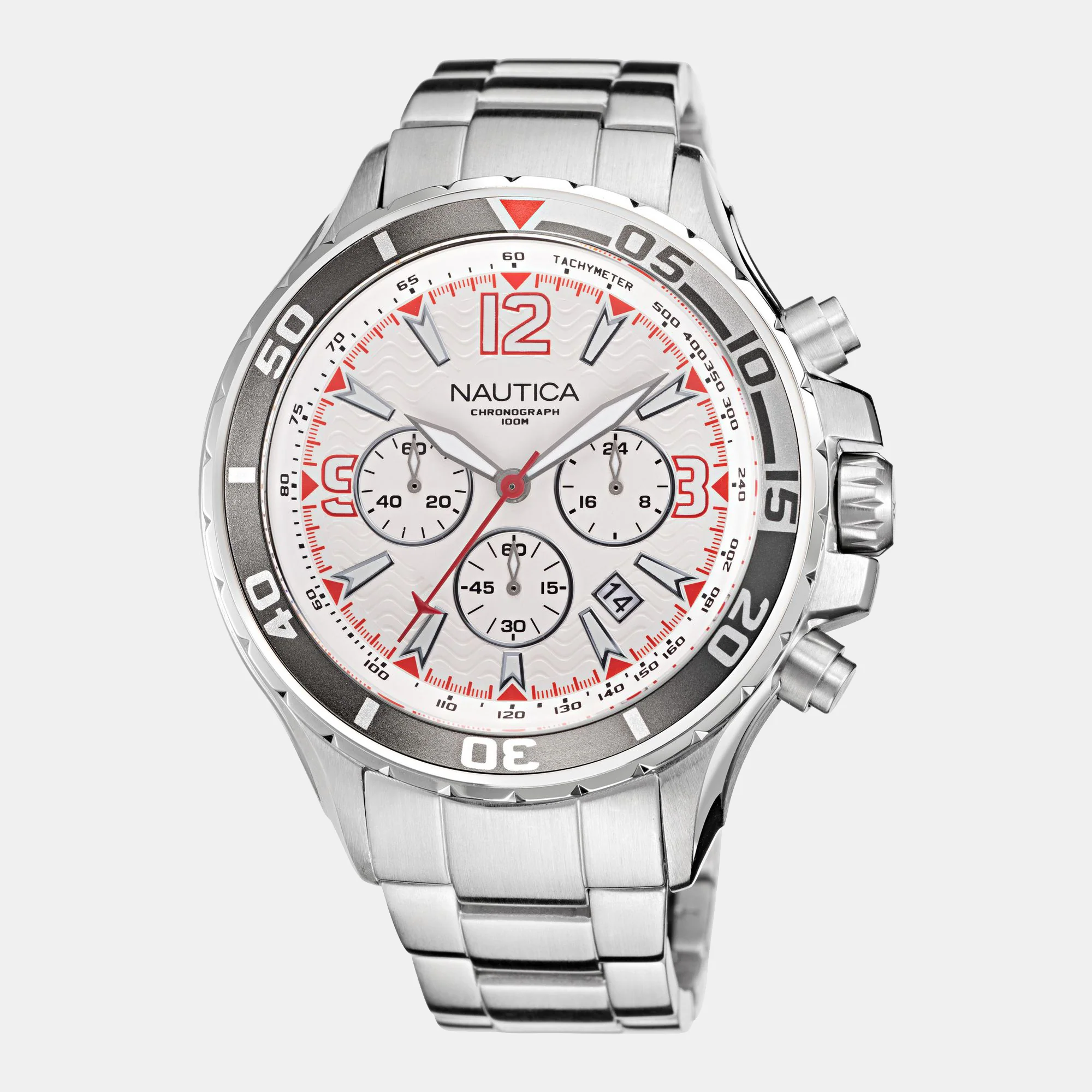 Men Quartz White Dial Chronograph Stainless Steel Watch NAPNSS218