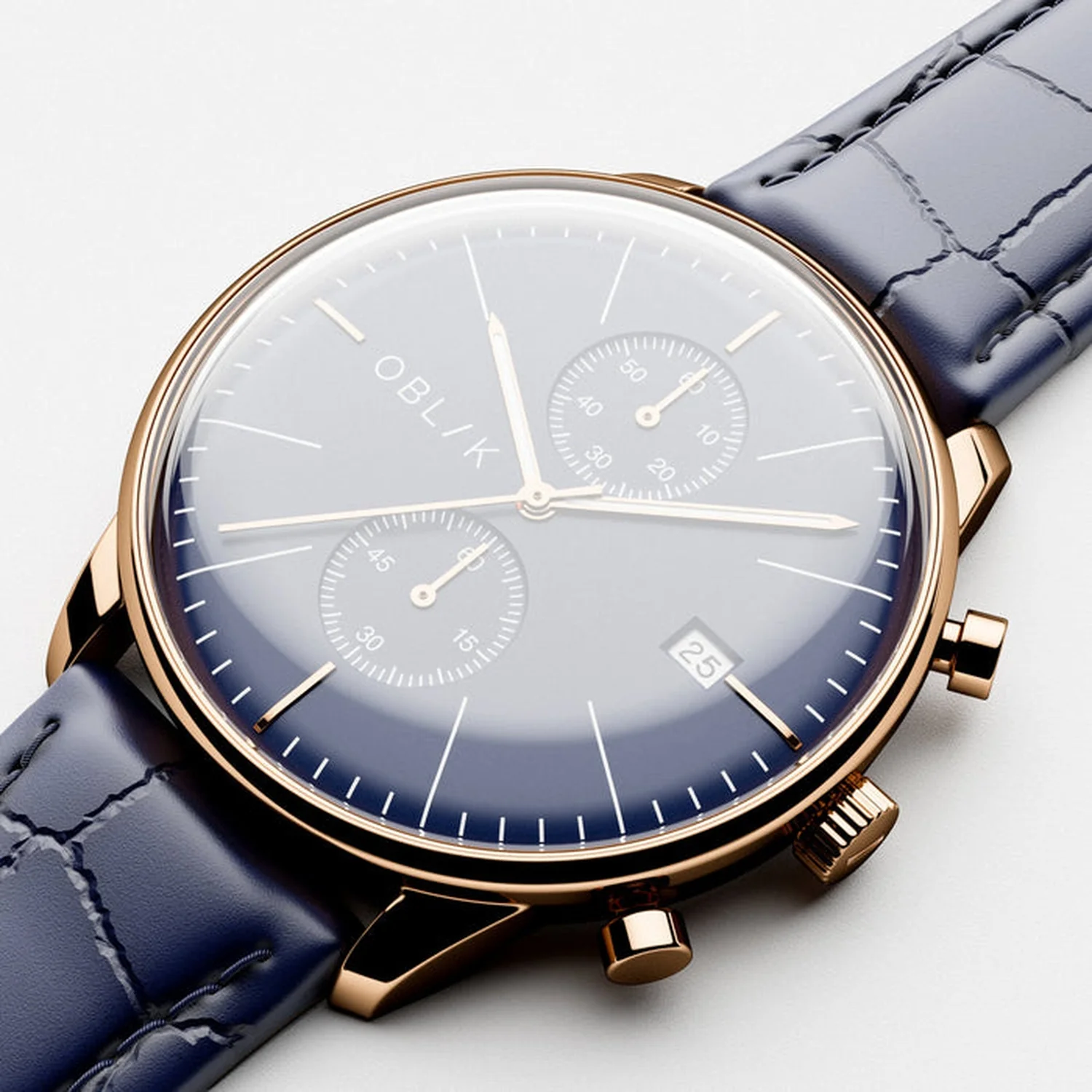 Vertu Men Quartz Blue Dial Chronograph Leather Watch - Image 2