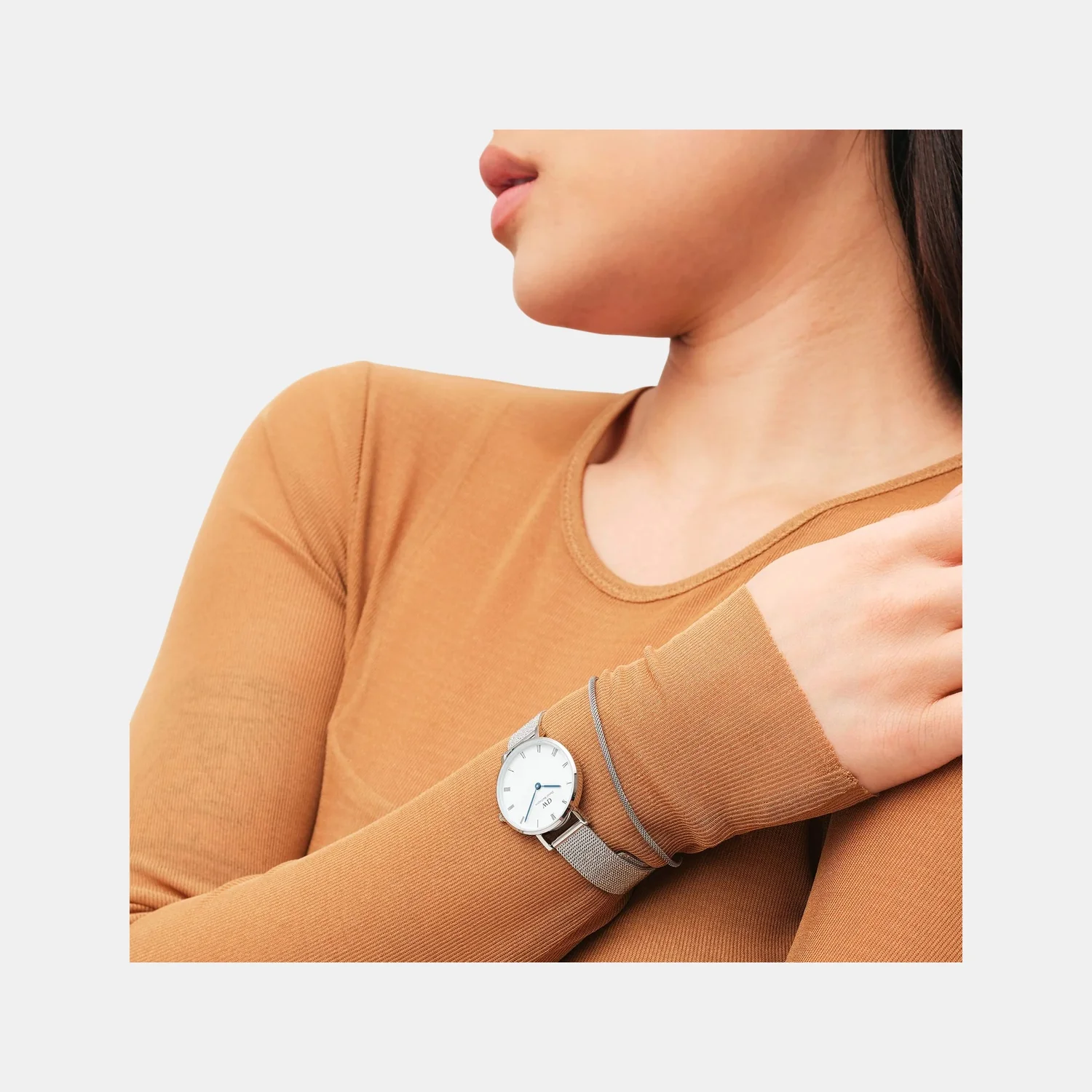 Petite Roman Numerals Women Quartz White Dial Analog Stainless Steel Watch DW00100684K - Image 4