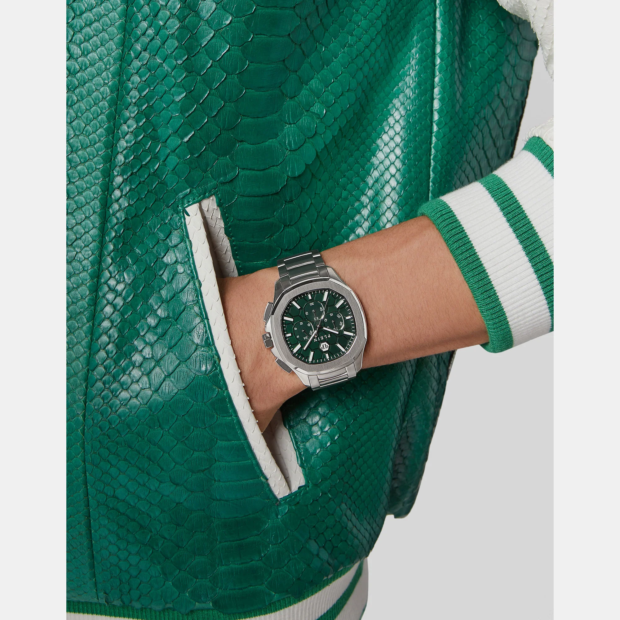 High-Iconic Men Quartz Green Dial Chronograph Stainless Steel Watch PWSAA0223 - Image 5