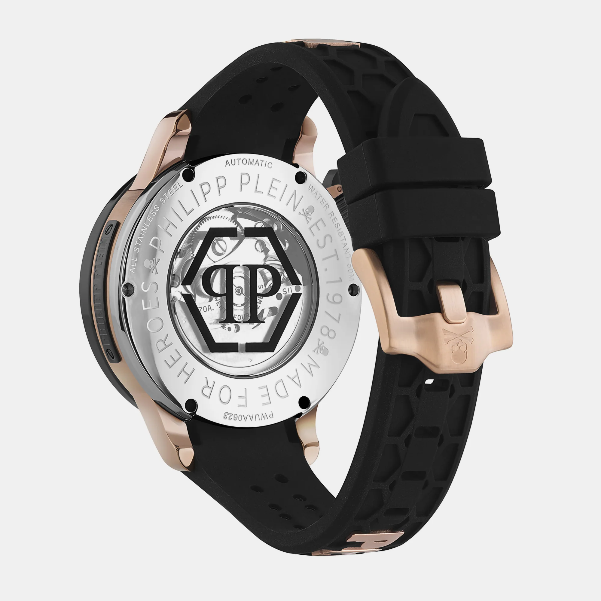Men Automatic Rose Gold Dial Analog Silicone Watch PWUAA0623 - Image 3