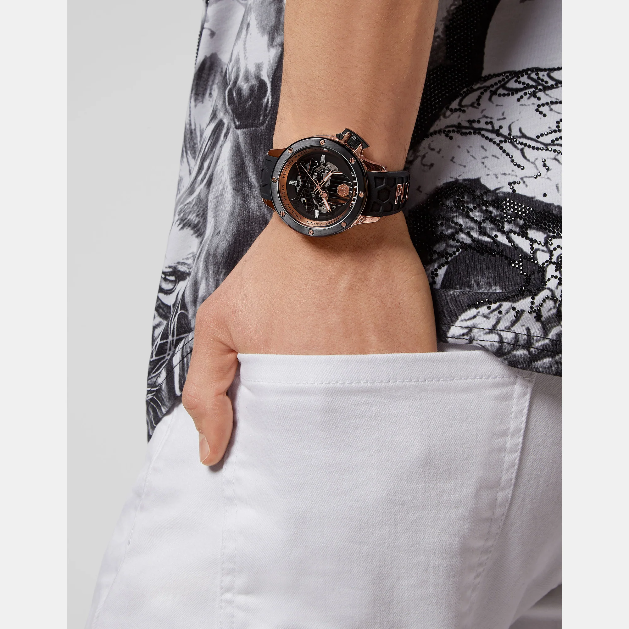 Men Automatic Rose Gold Dial Analog Silicone Watch PWUAA0623 - Image 5