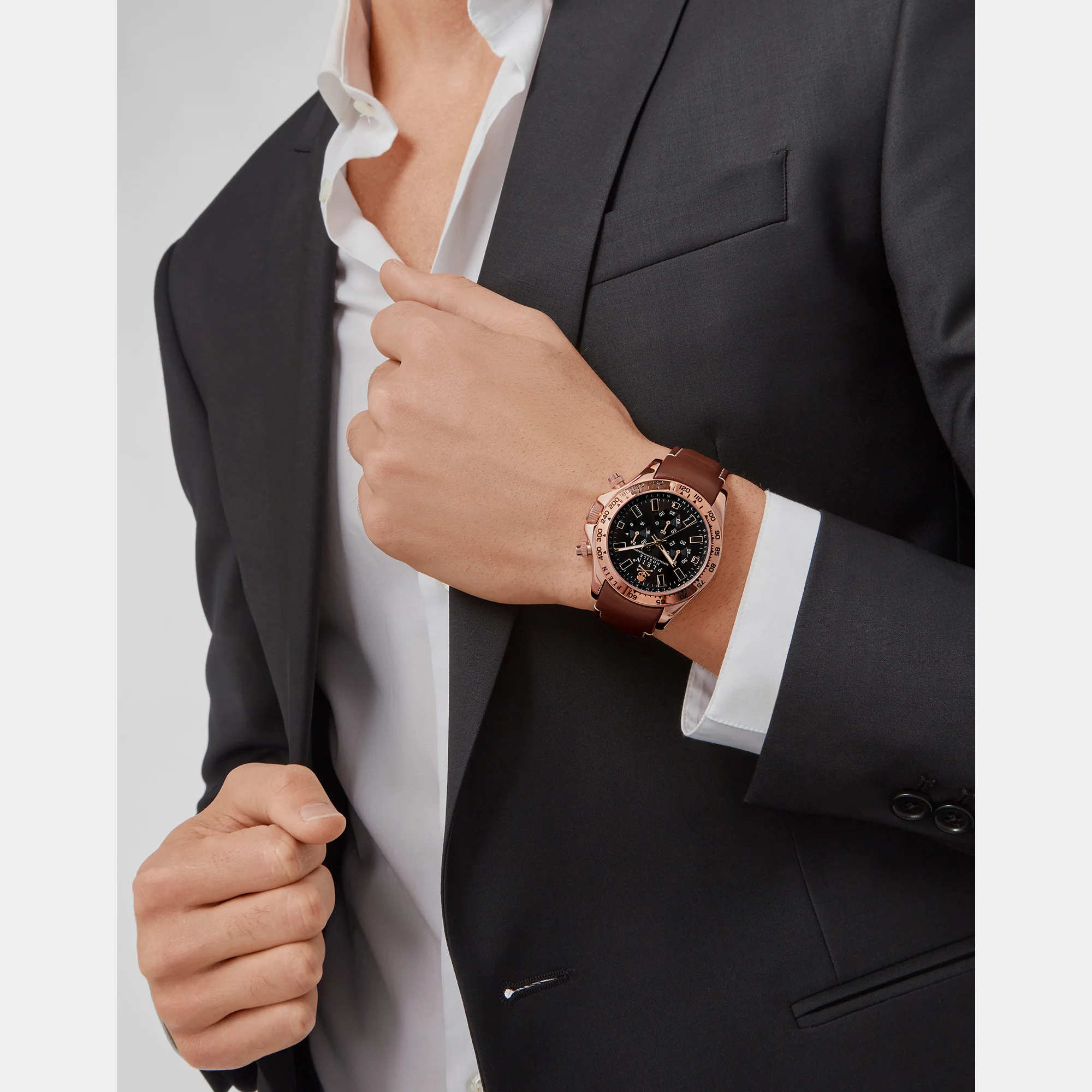 Men Quartz Black Dial Chronograph Leather Watch PWCAA0221 - Image 5