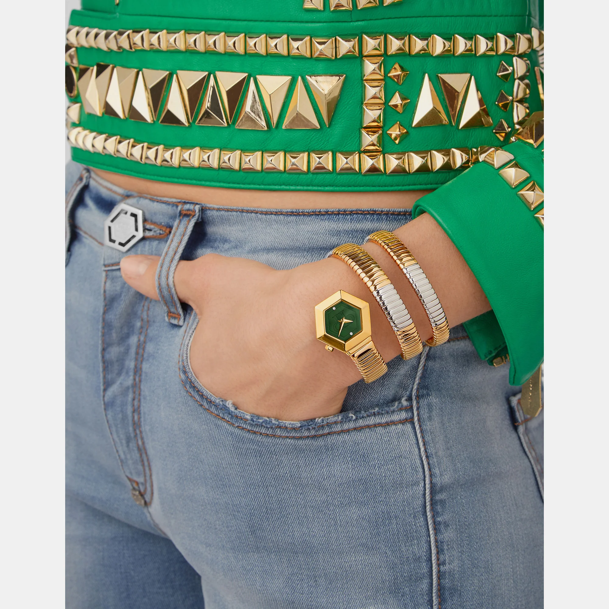 Street Couture Women Quartz Green Dial Analog Stainless Steel Watch PWZAA0323 - Image 5