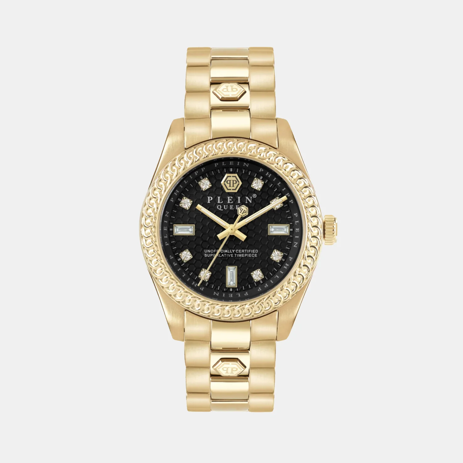 Queen Women Quartz Black Dial Analog Stainless Steel Watch PWDAA0621