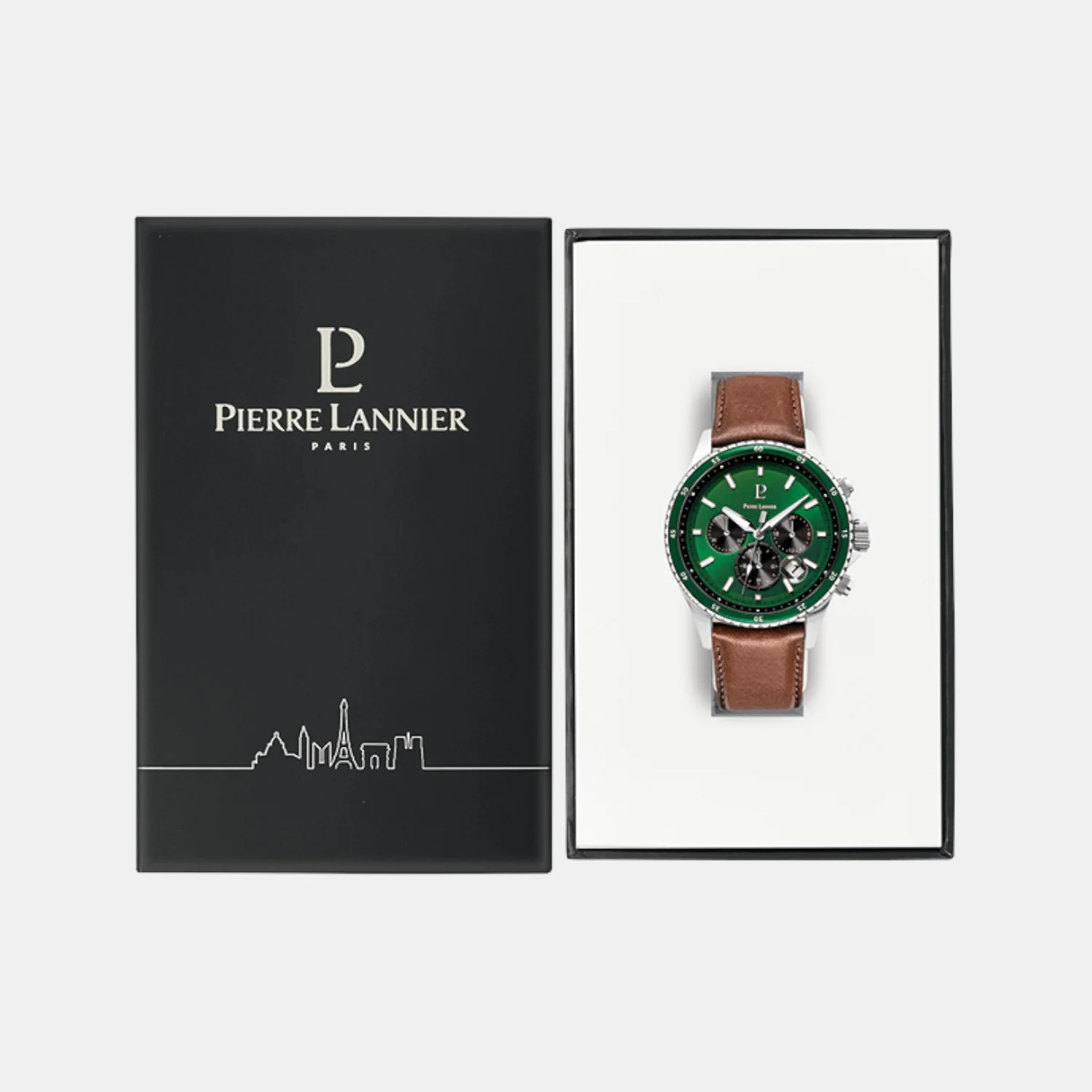 Cronos Men Quartz Green Dial Chronograph Leather Watch 227G164 - Image 5