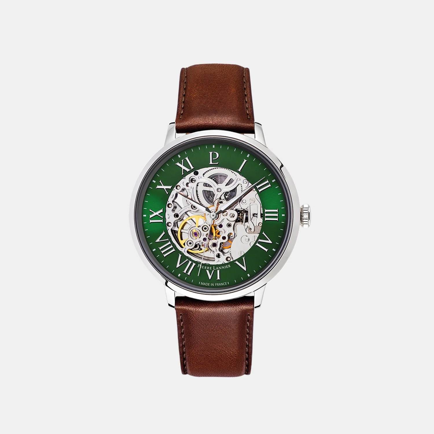 Men Automatic Green Dial Analog Leather Watch 323D174