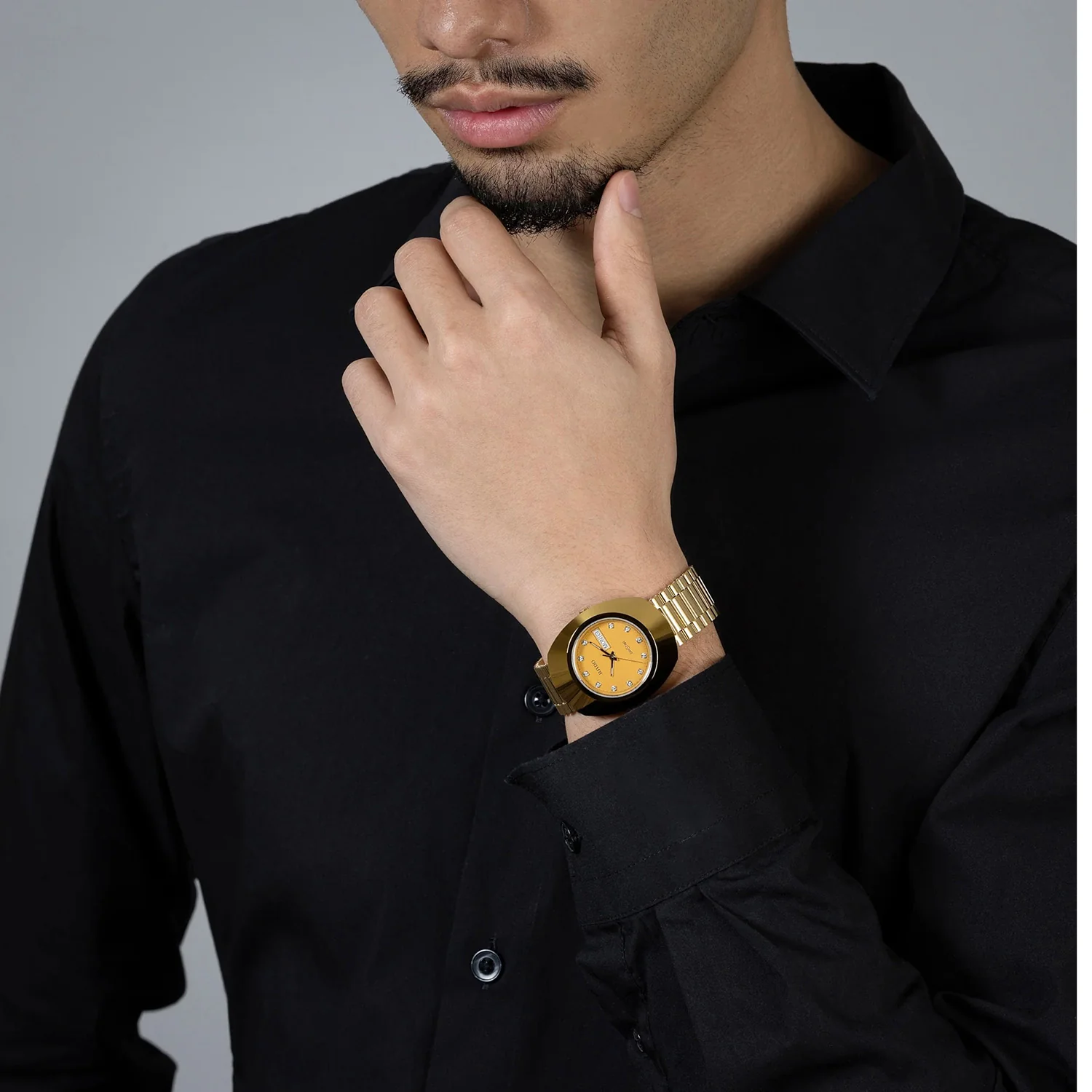 Diastar Men Quartz Gold Dial Analog Stainless Steel Watch R12393633 - Image 4