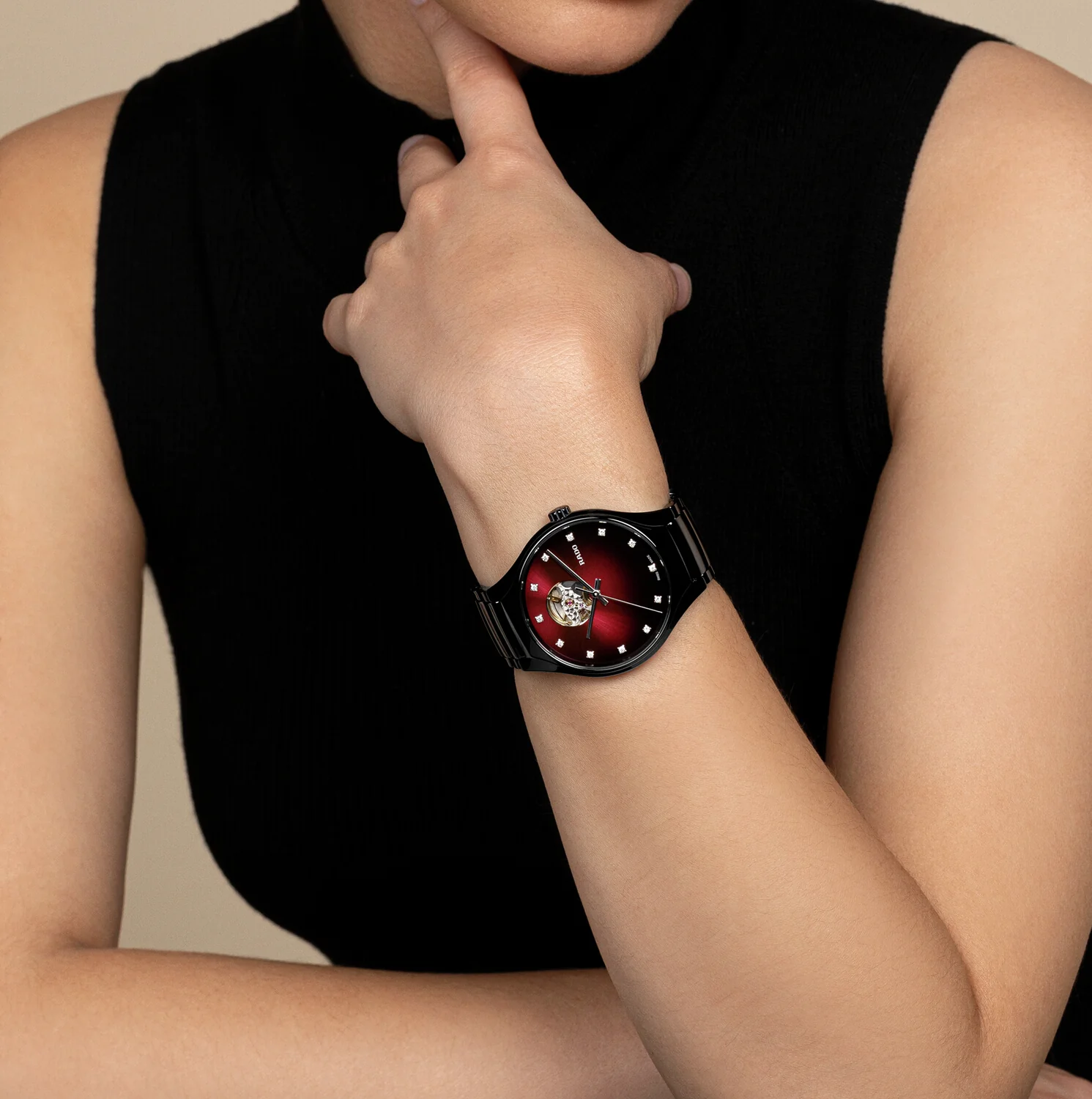 True Round Unisex Automatic Red Dial Analog Ceramic Watch R27107742 - Image 3