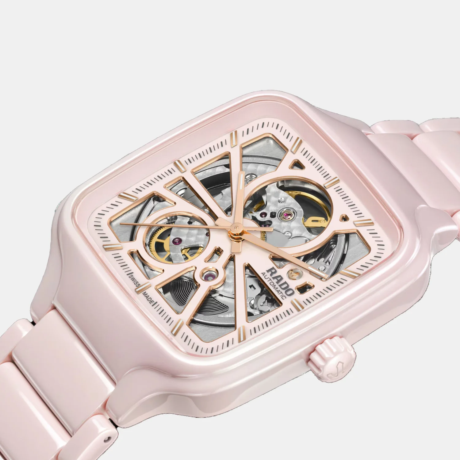 True Square Automatic Open Heart Unisex Pink Dial Analog Ceramic Watch R27123012 - Image 2