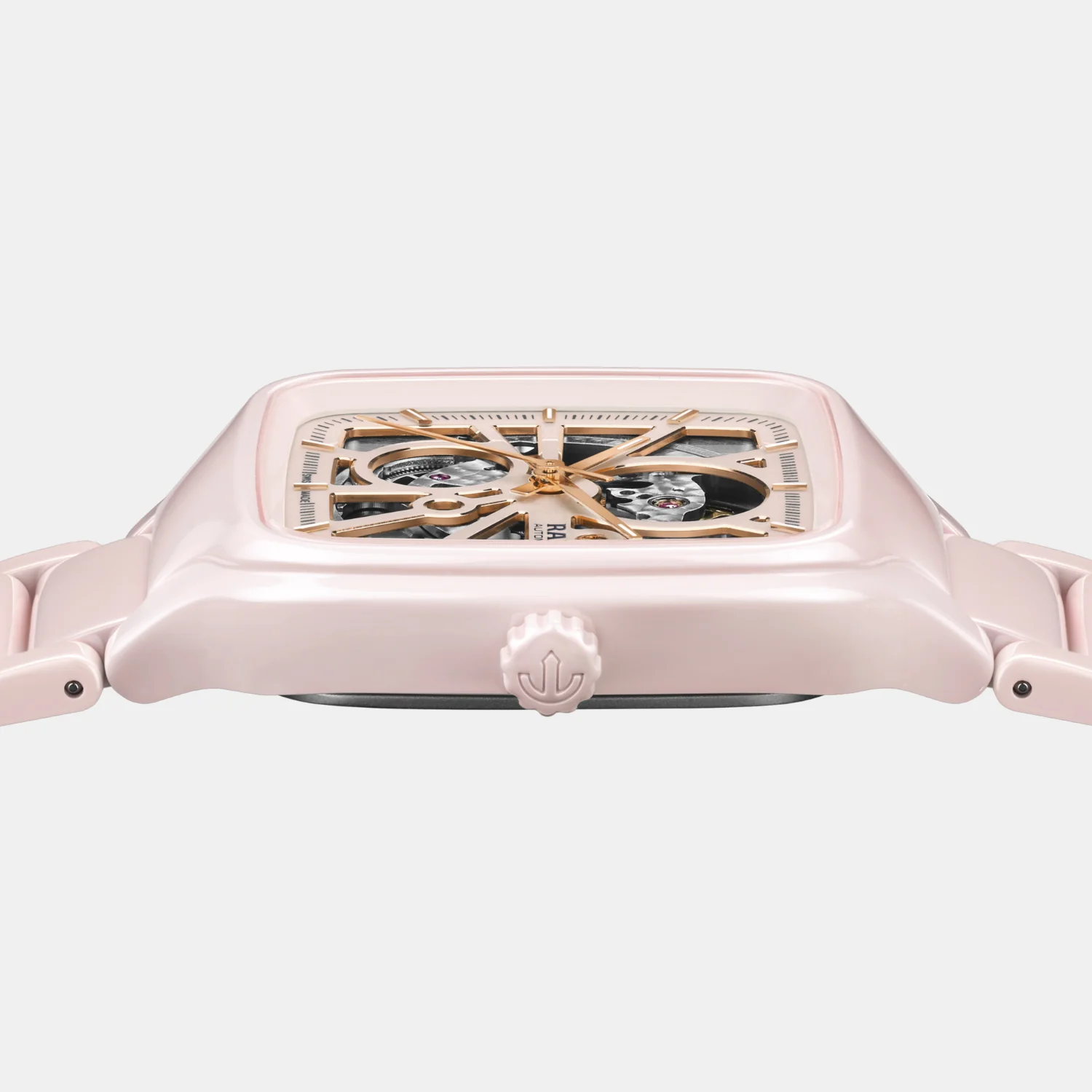 True Square Automatic Open Heart Unisex Pink Dial Analog Ceramic Watch R27123012 - Image 3