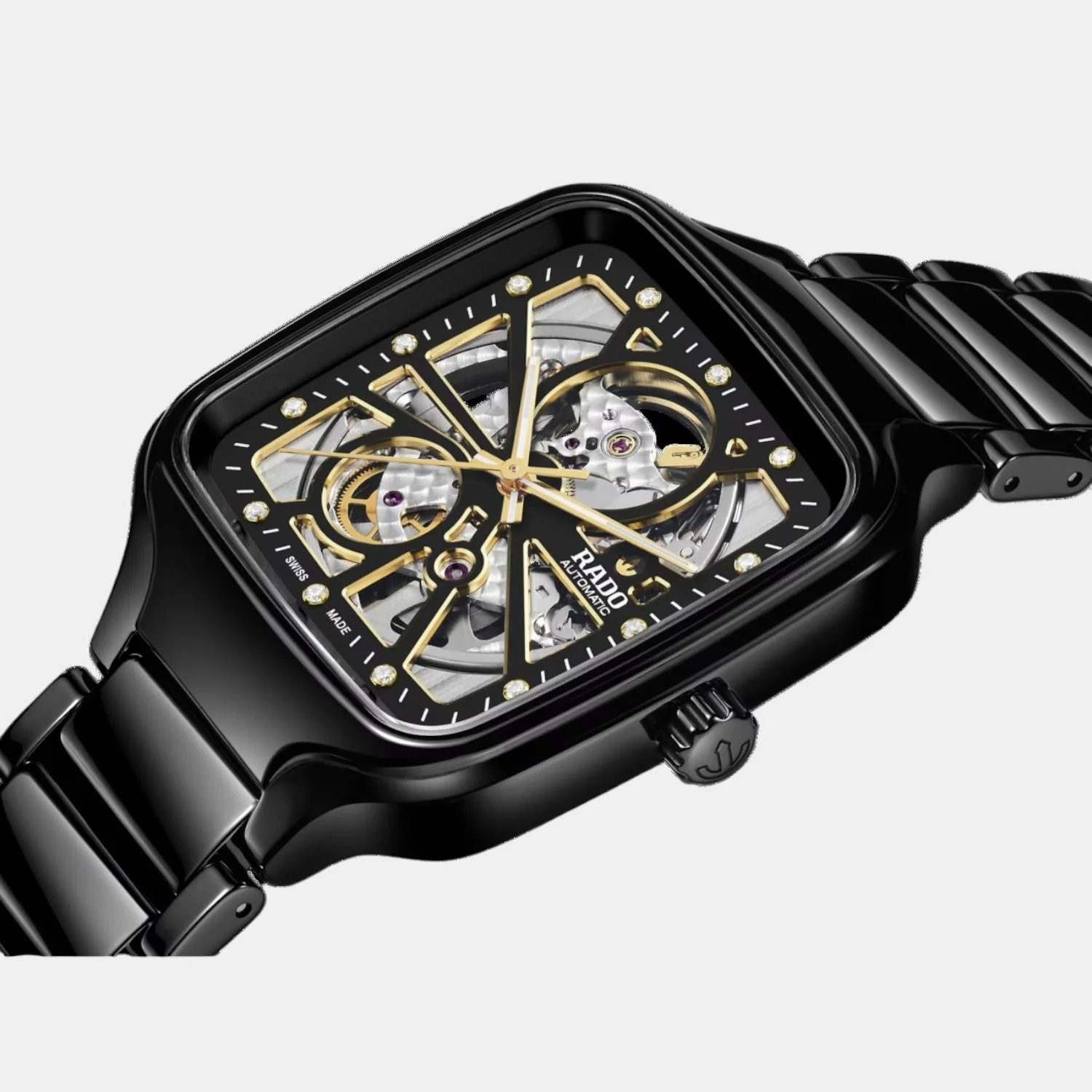 True Square Unisex Automatic Black & Yellow Dial Analog Ceramic Watch R27086712 - Image 3