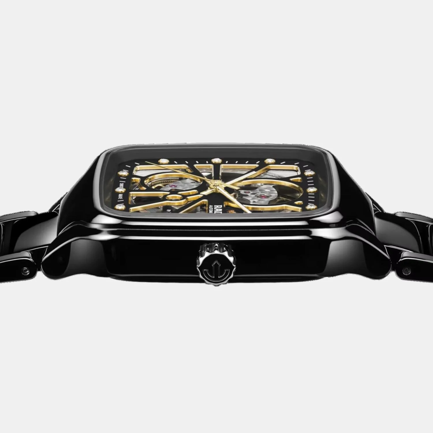 True Square Unisex Automatic Black & Yellow Dial Analog Ceramic Watch R27086712 - Image 4