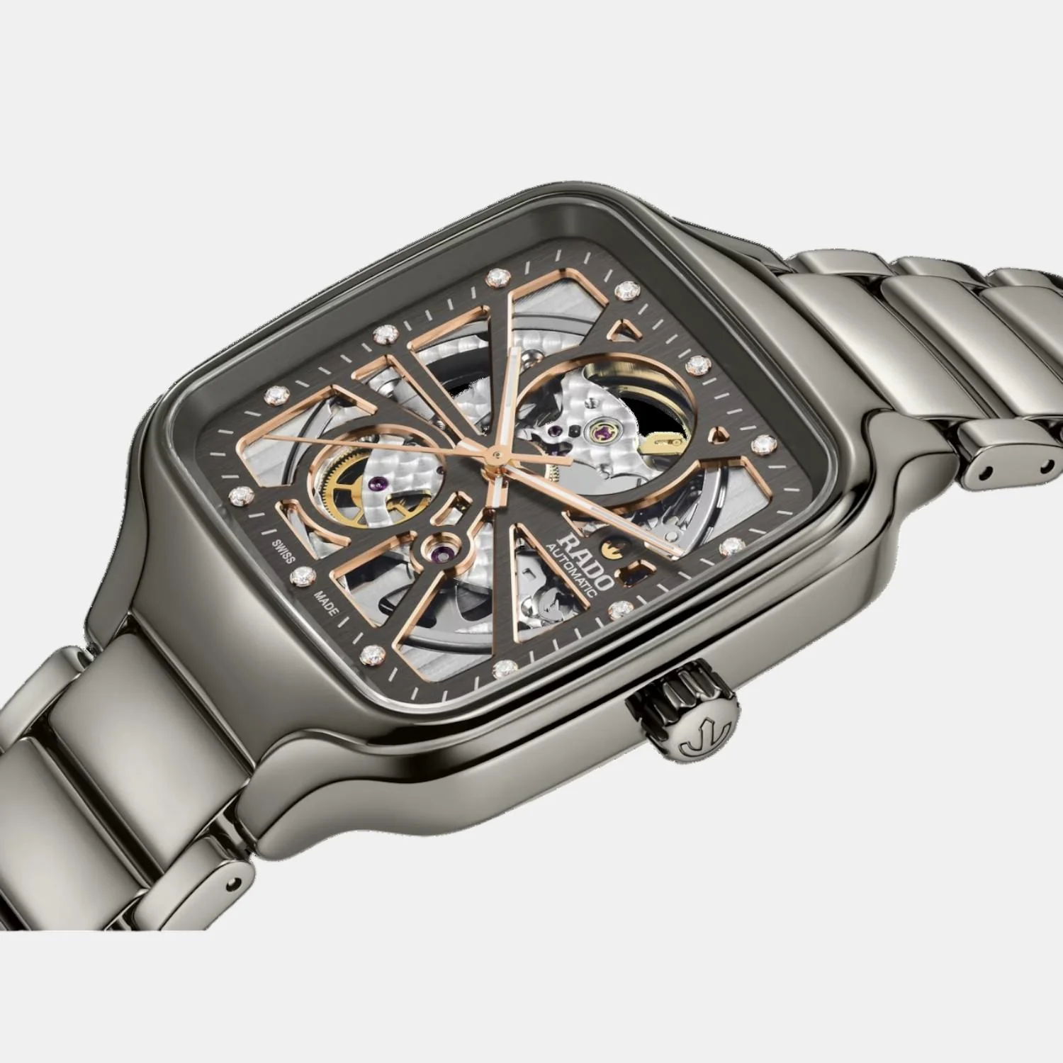 True Square Unisex Automatic Grey & Rose Gold Dial Analog Ceramic Watch R27083712 - Image 3