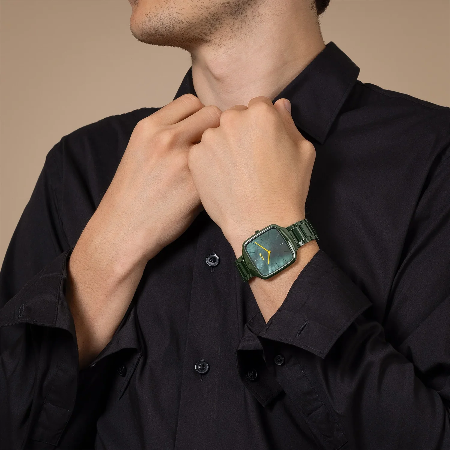 True Square Unisex Quartz Green Dial Analog Stainless Steel Watch R27047902 - Image 6