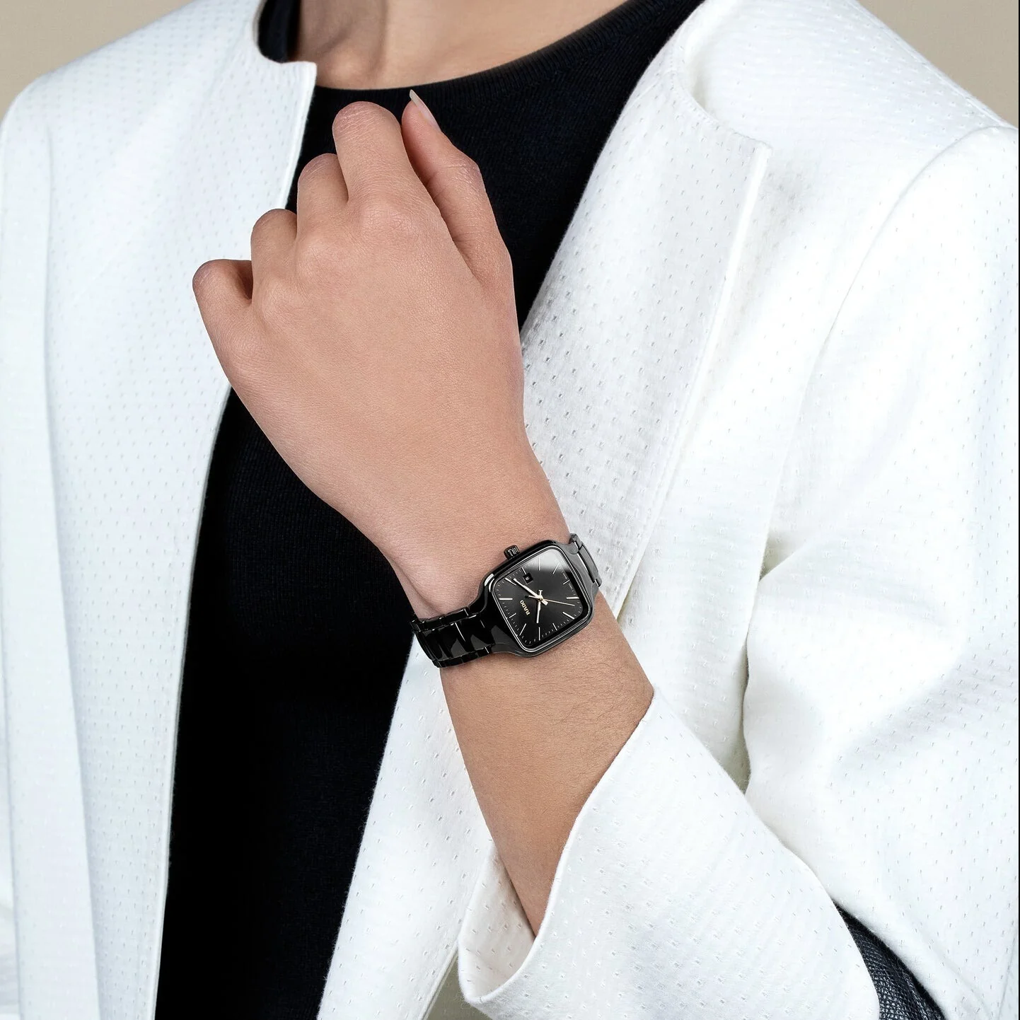True Square Women Quartz Black Dial Analog Ceramic Watch R27080162 - Image 6