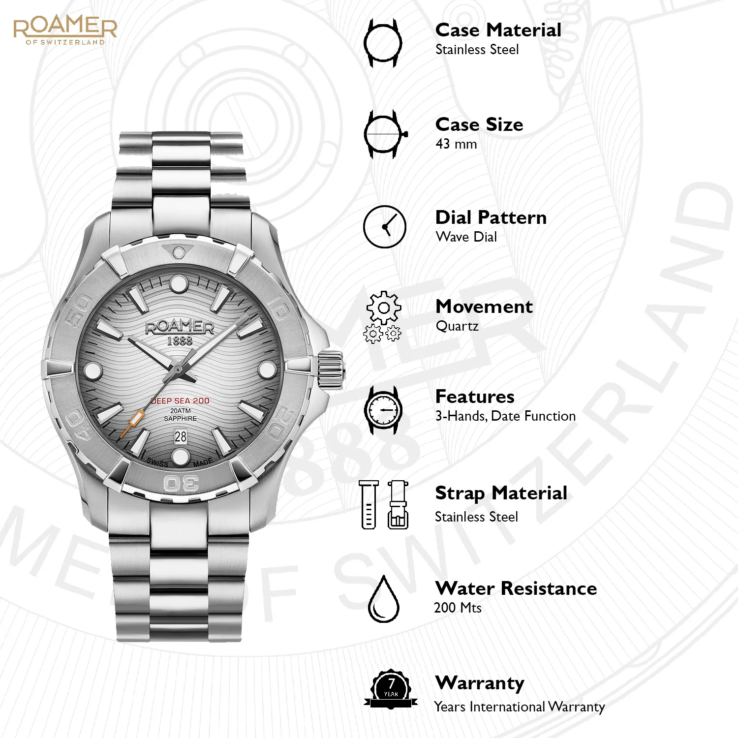 Deep Sea 200 Men Quartz Silver Dial Analog Stainless Steel Watch 860833 41 15 70 - Image 5