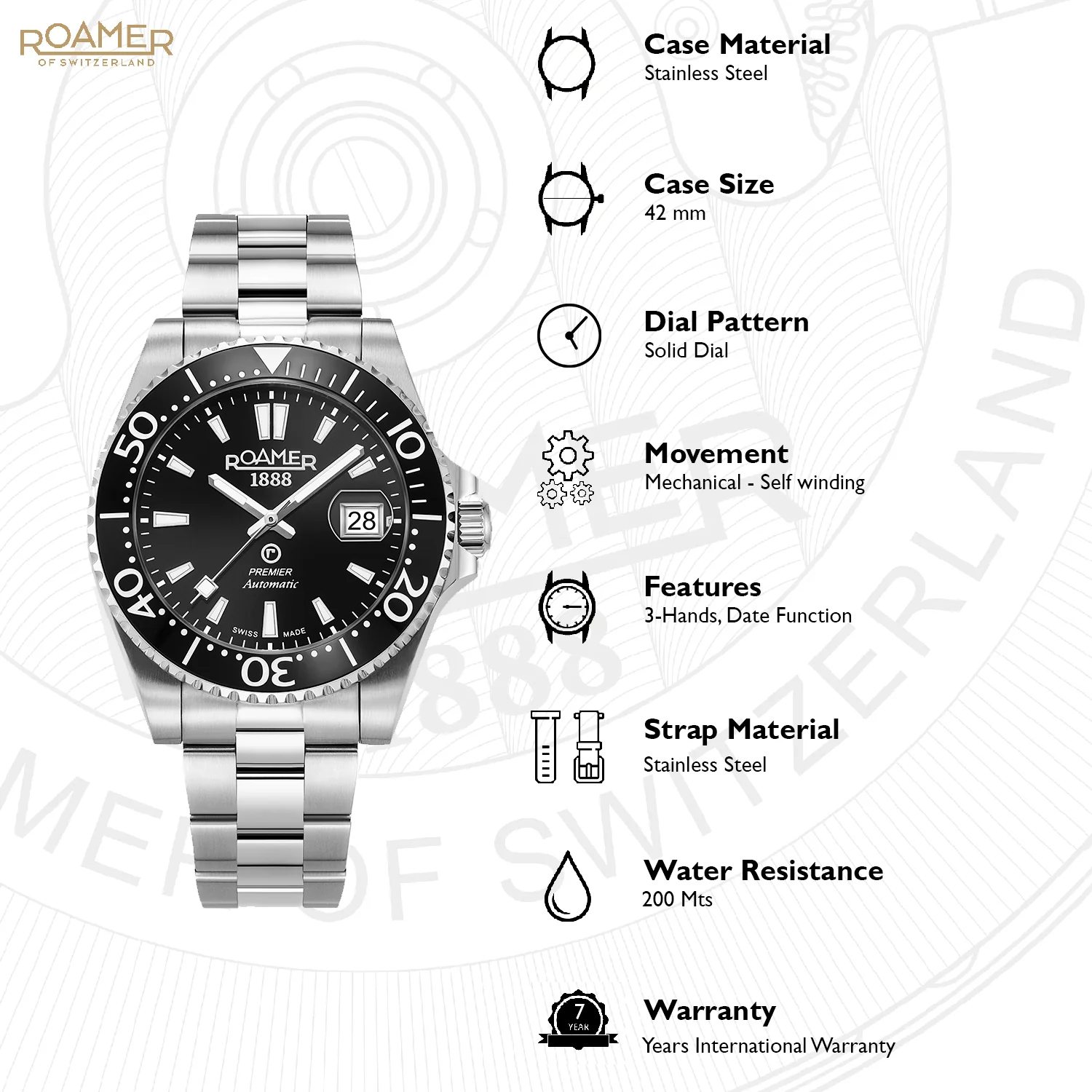 Premier Men Mechanical Black Sunray Dial Analog Stainless Steel Watch 986983 41 85 20 - Image 7