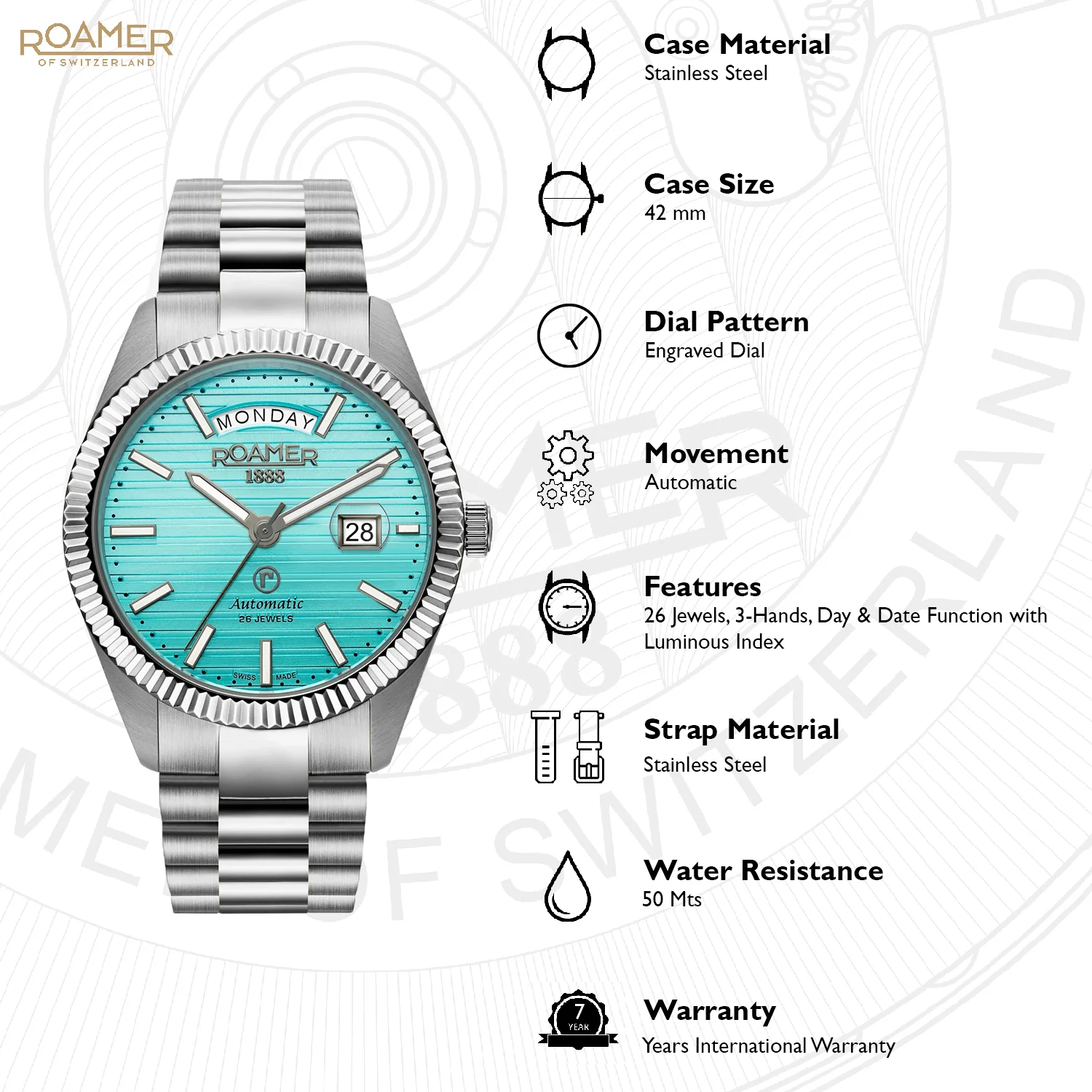 Primeline Daydate Ii Men Automatic Blue Dial Analog Stainless Steel Watch 981666 41 05 50 - Image 7