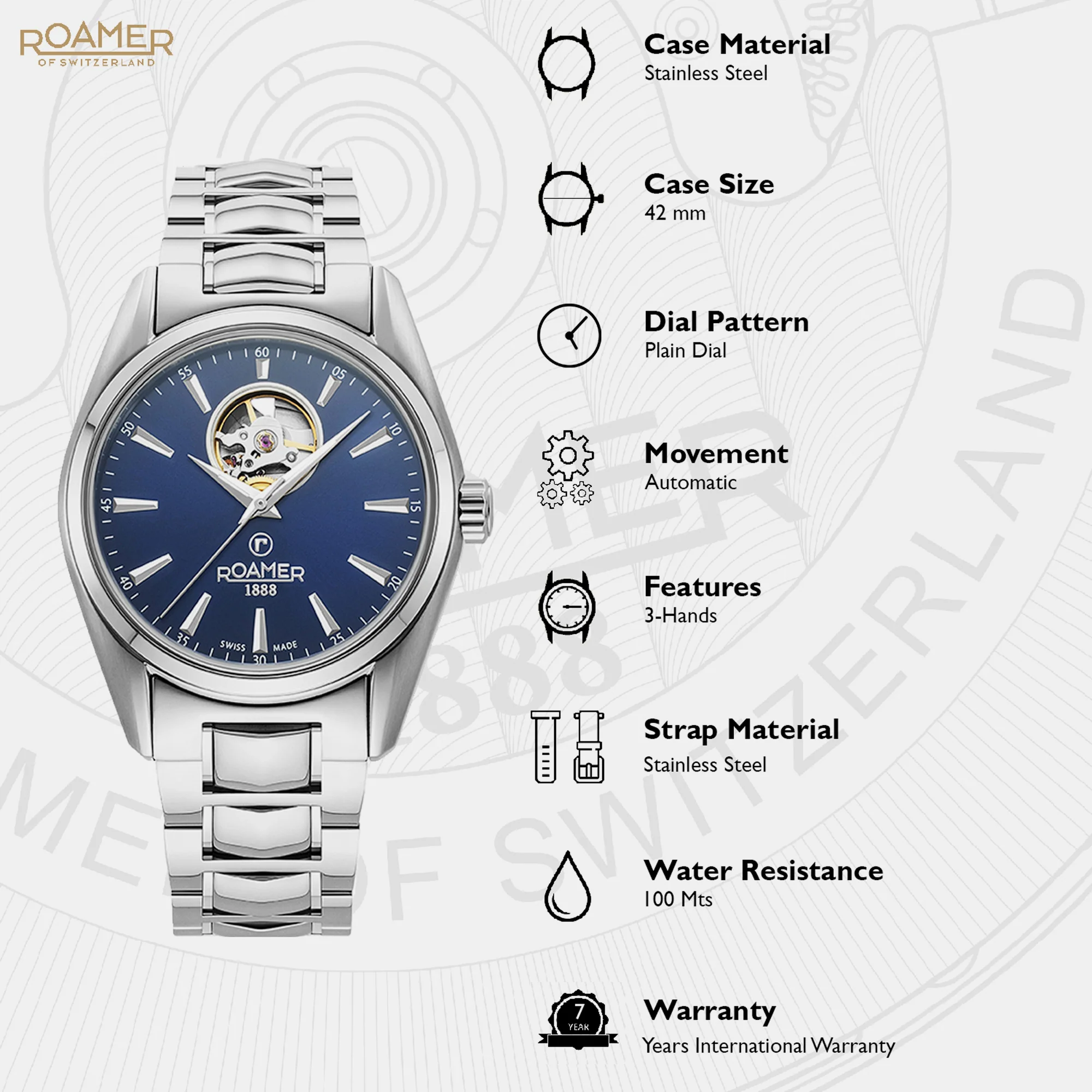 Searock Master Men Mechanical Blue Dial Analog Stainless Steel Watch 984985 41 45 20 - Image 4