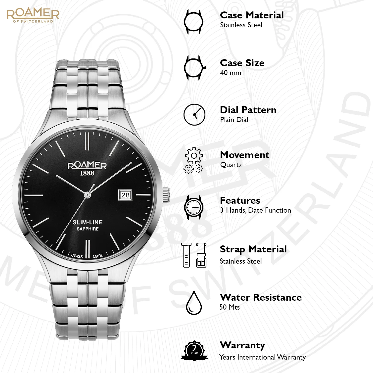 Slim Line Classic Men Quartz Black Dial Analog Stainless Steel Watch 512833 41 55 20 - Image 4