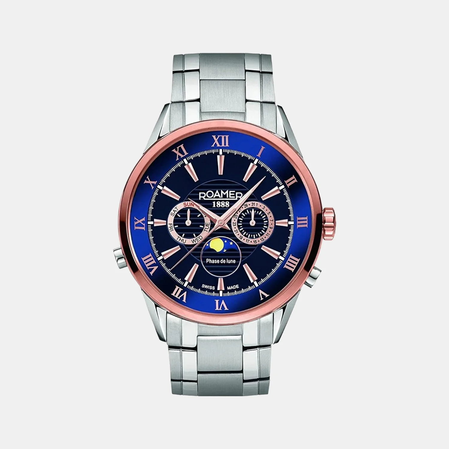 Superior Moonphase Men Quartz Blue Dial Chronograph Stainless Steel Watch 508821 47 43 50