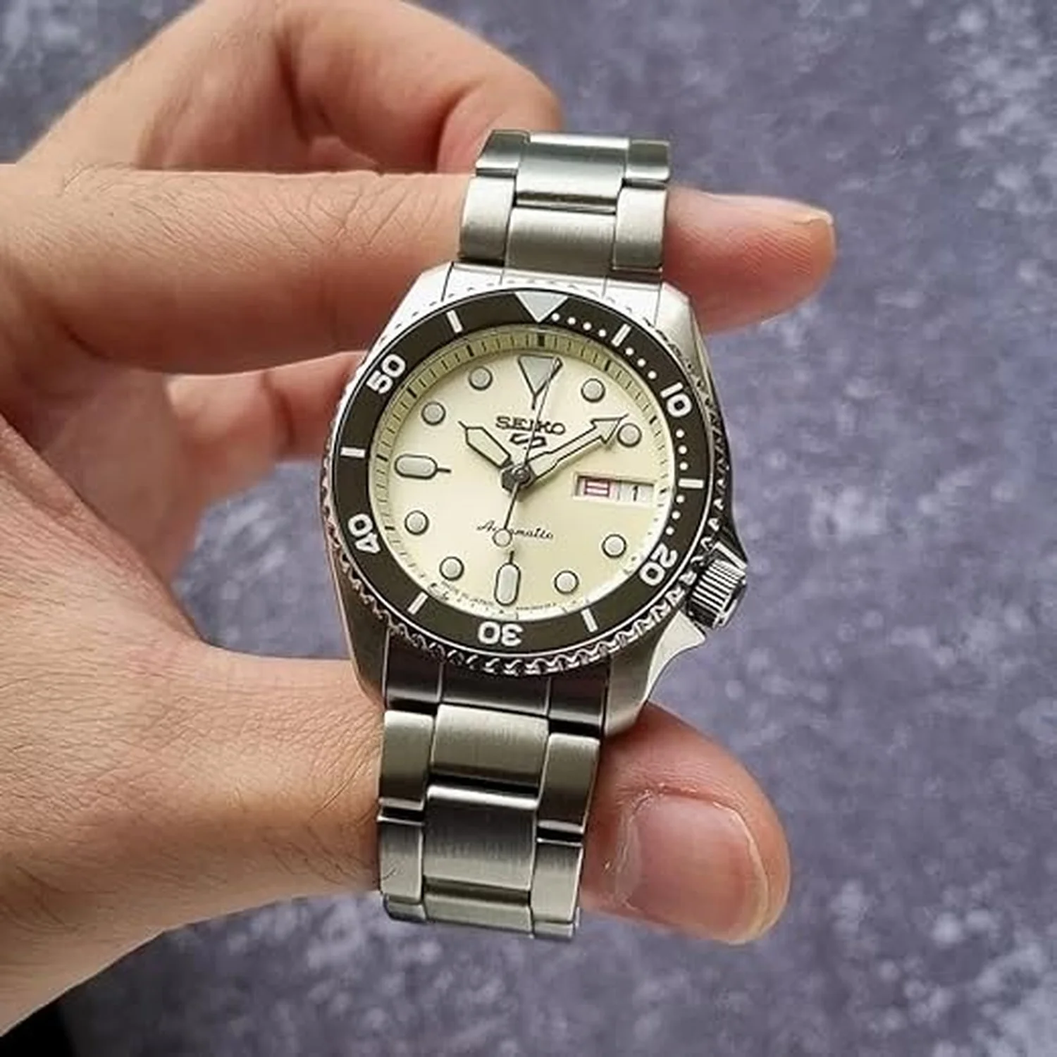 5 Sports Men Automatic Cream Dial Analog Stainless Steel Watch SRPK31K1 - Image 2