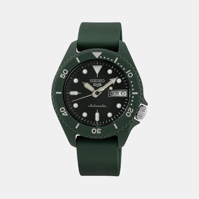 5 Sports Men Automatic Green Dial Analog Silicone Watch SRPG83K1