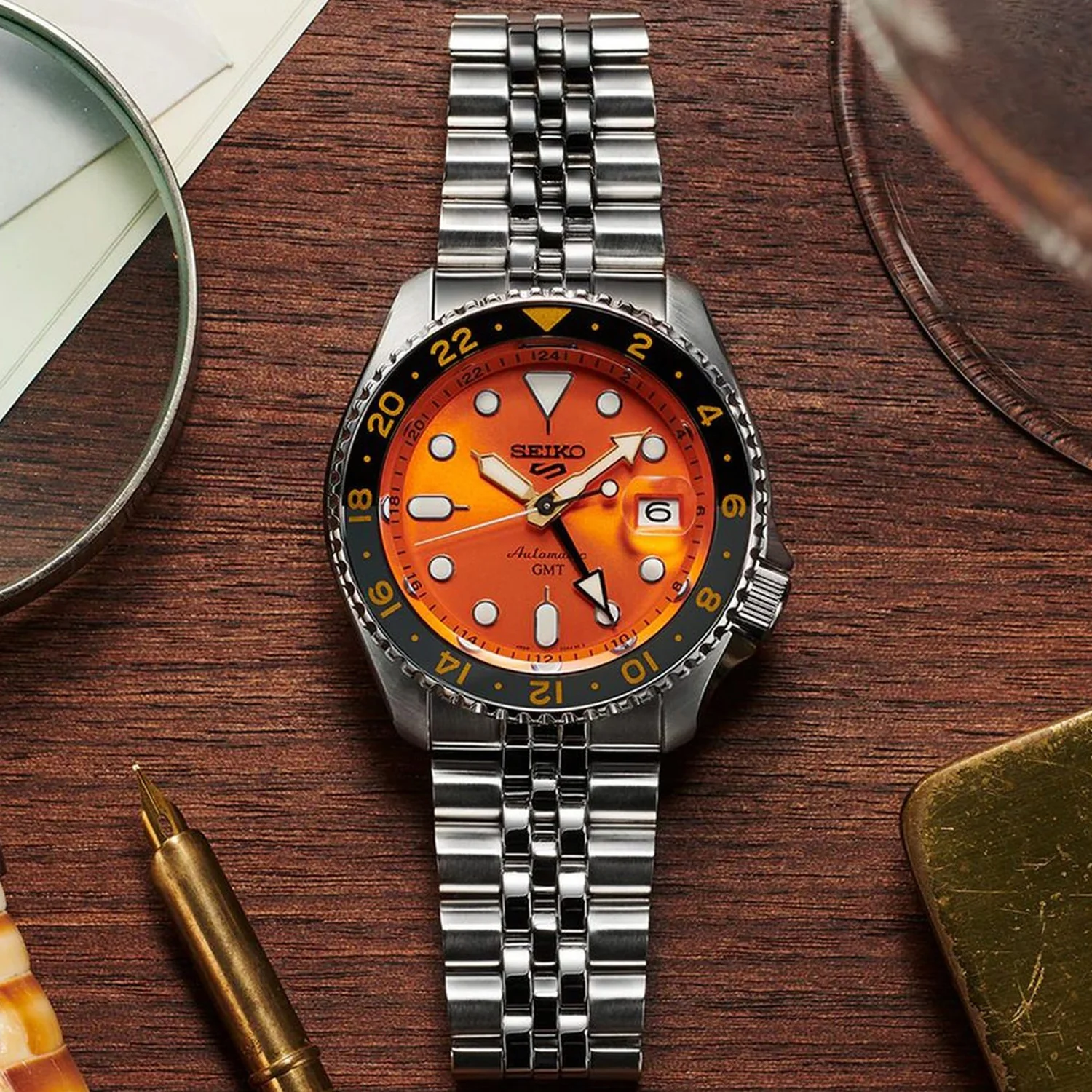 5 Sports Men Automatic Orange Dial Analog Stainless Steel Watch SSK005K1 - Image 4